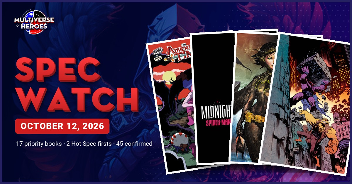 Comic book covers from the October 12, 2026 Spec Watch, highlighting 17 priority books and 45 confirmed titles.