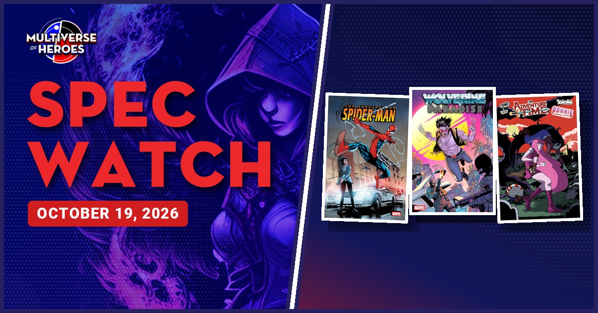 Comic book cover grid for the October 19, 2026 Spec Watch, featuring 17 priority and 38 confirmed books.