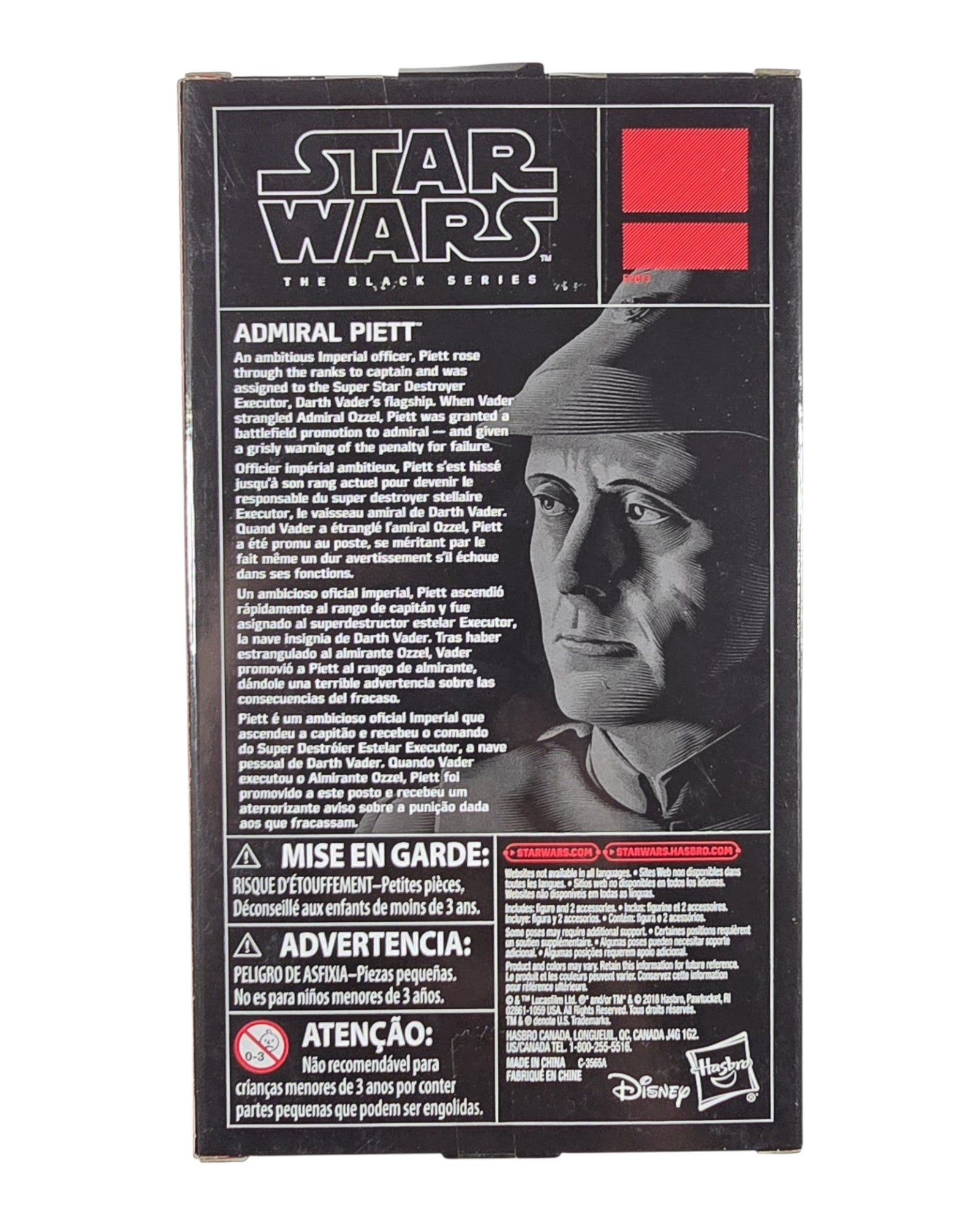 Star Wars The Black Series Admiral Piett, Hasbro '18 — back of package