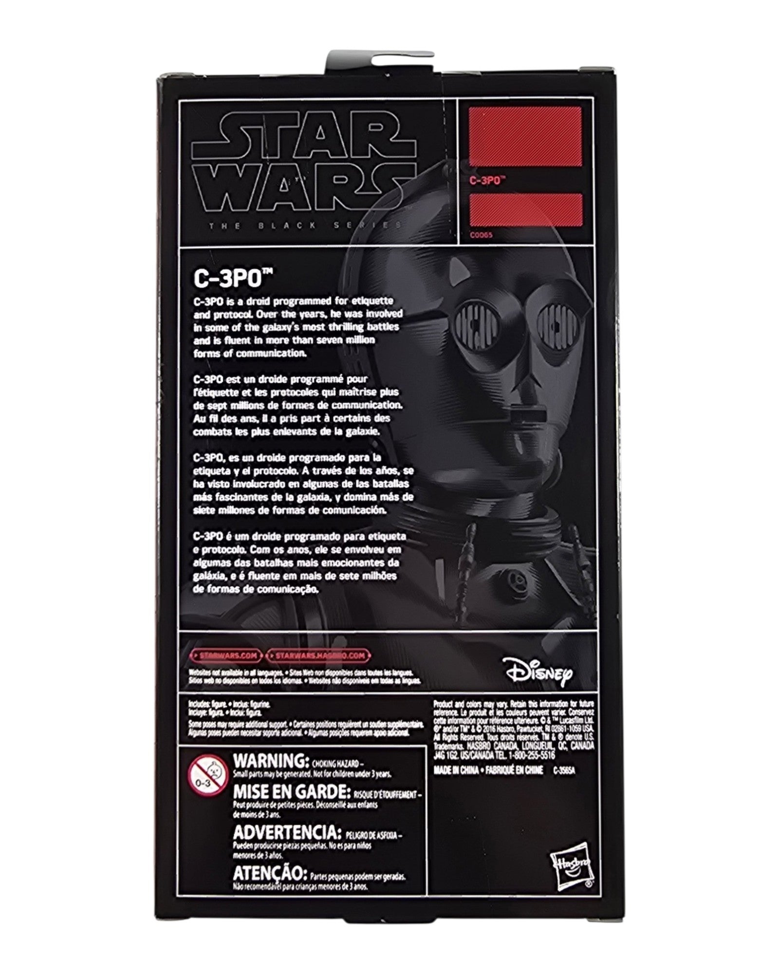 Star Wars The Black Series C-3PO, Walgreens Excl., Hasbro '16 — back of package
