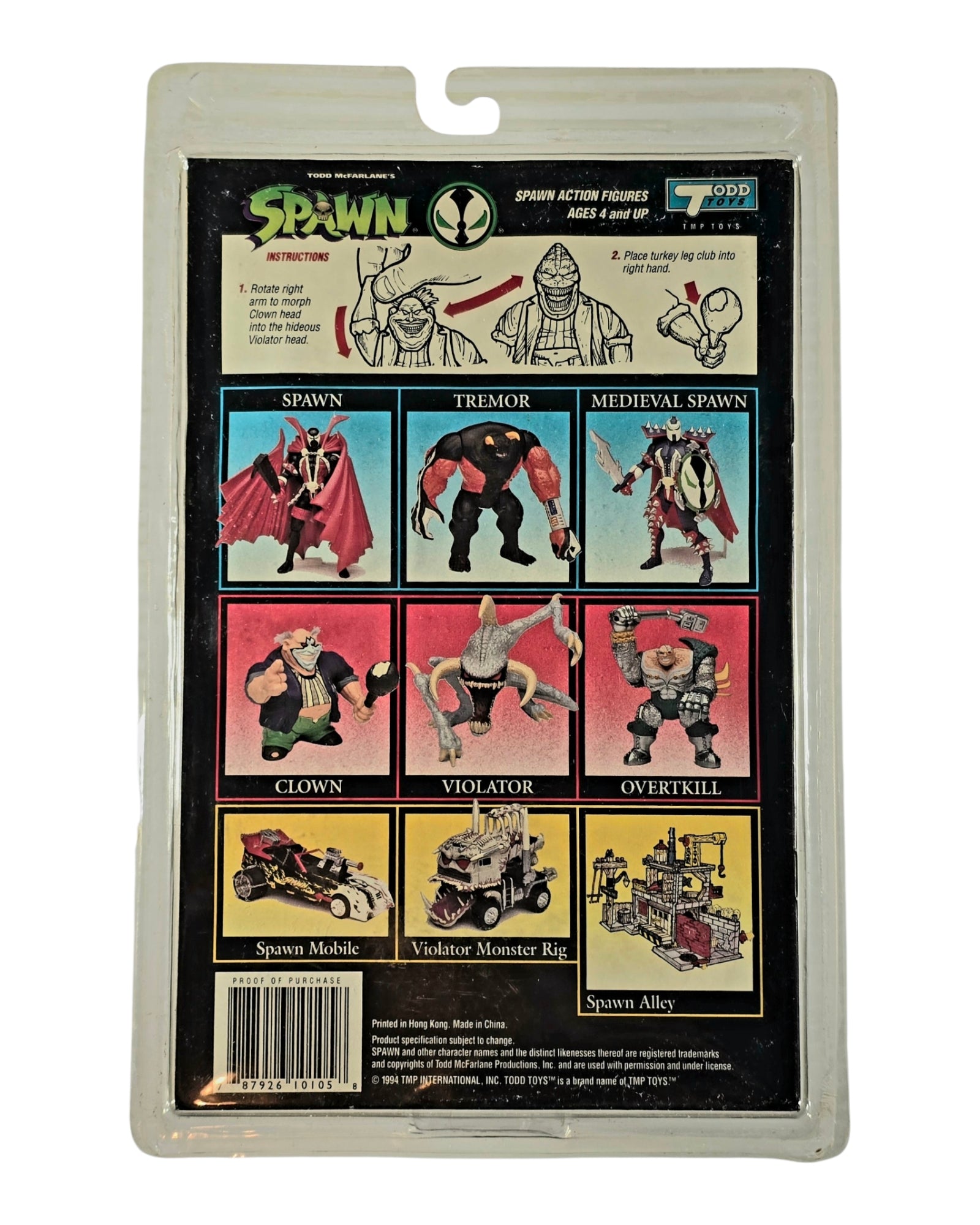 Spawn Series 1 Clown, Todd Toys '94 — back of package