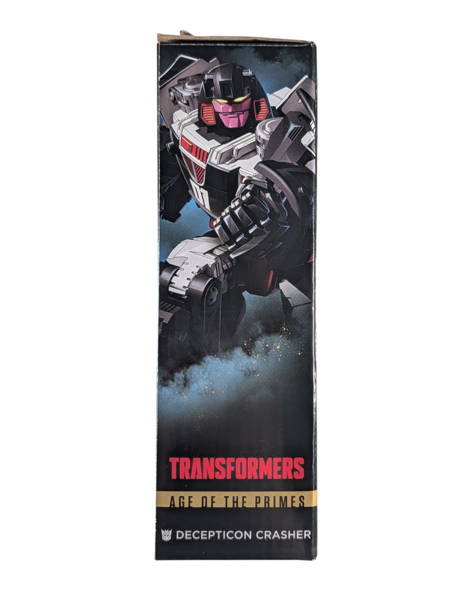Transformers Age of the Primes Deluxe Decepticon Crasher, Hasbro '25 — left edge of package