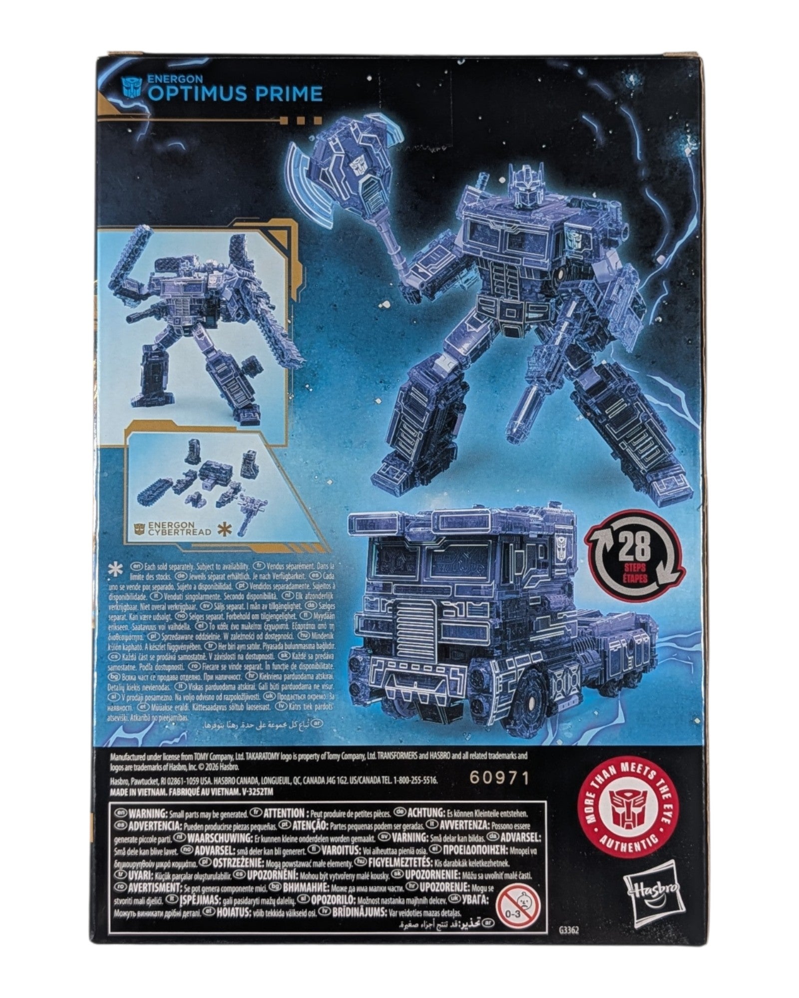 Transformers Age of the Primes Energon Optimus Prime, Hasbro '26 — back of package