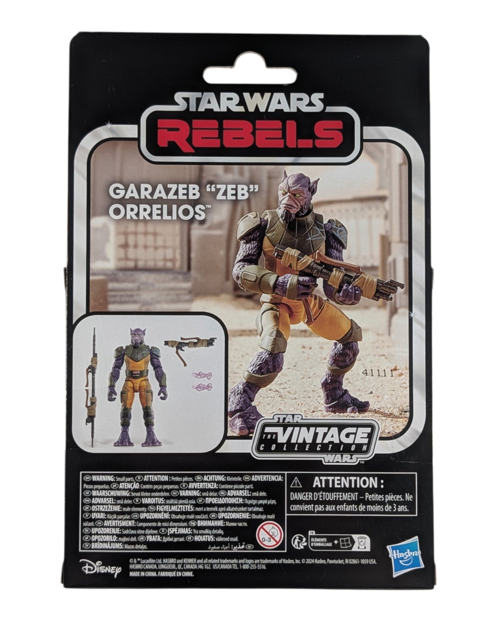 Star Wars Vintage Collection Zeb Orrelios Deluxe, Hasbro '24 — back of package
