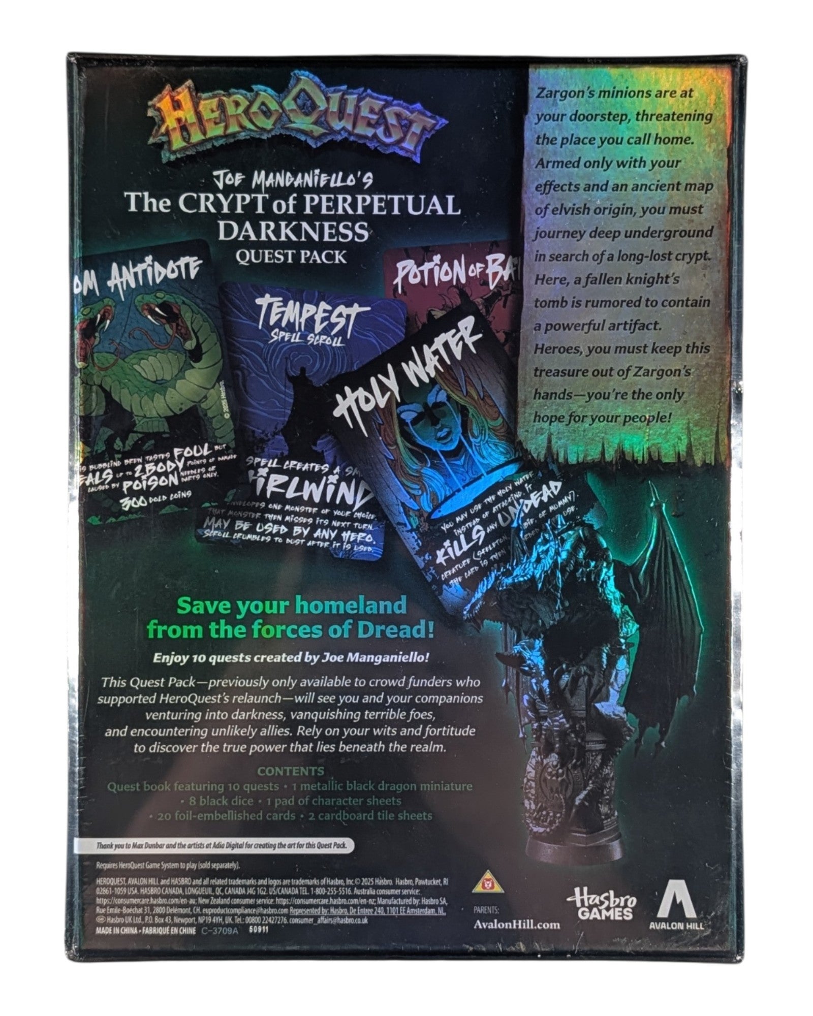HeroQuest Crypt of Perpetual Darkness Quest Pack, Hasbro '25, Sealed — back of package