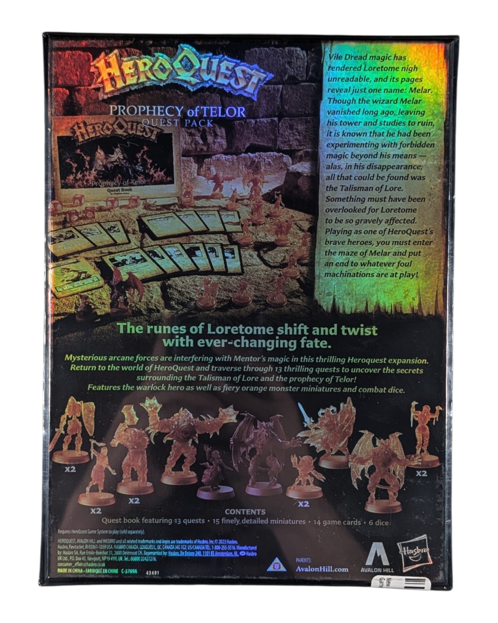 HeroQuest Prophecy of Telor Quest Pack, Hasbro '23, Sealed — back of package