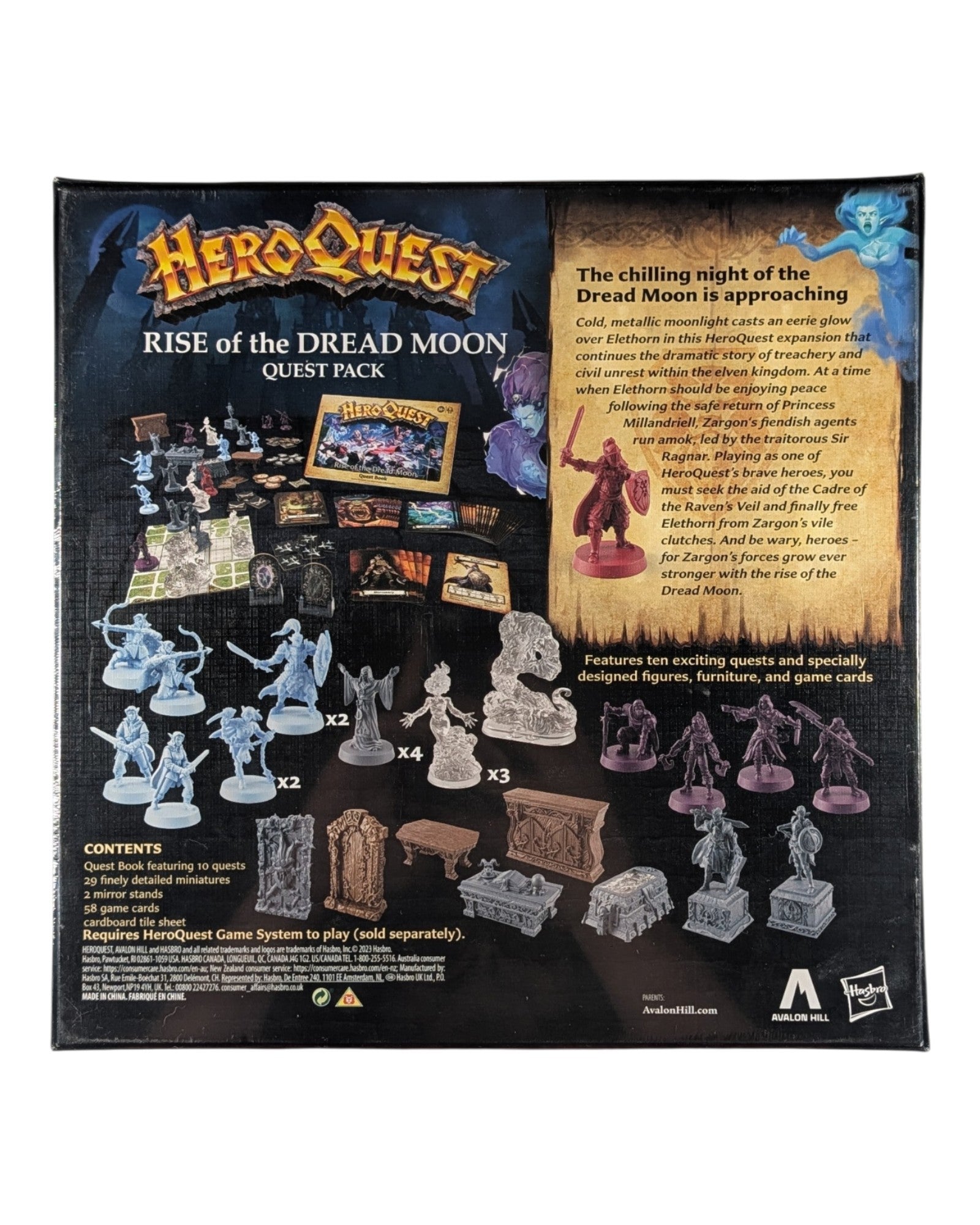 HeroQuest Rise of the Dread Moon Quest Pack, Hasbro '23, Sealed — back of package