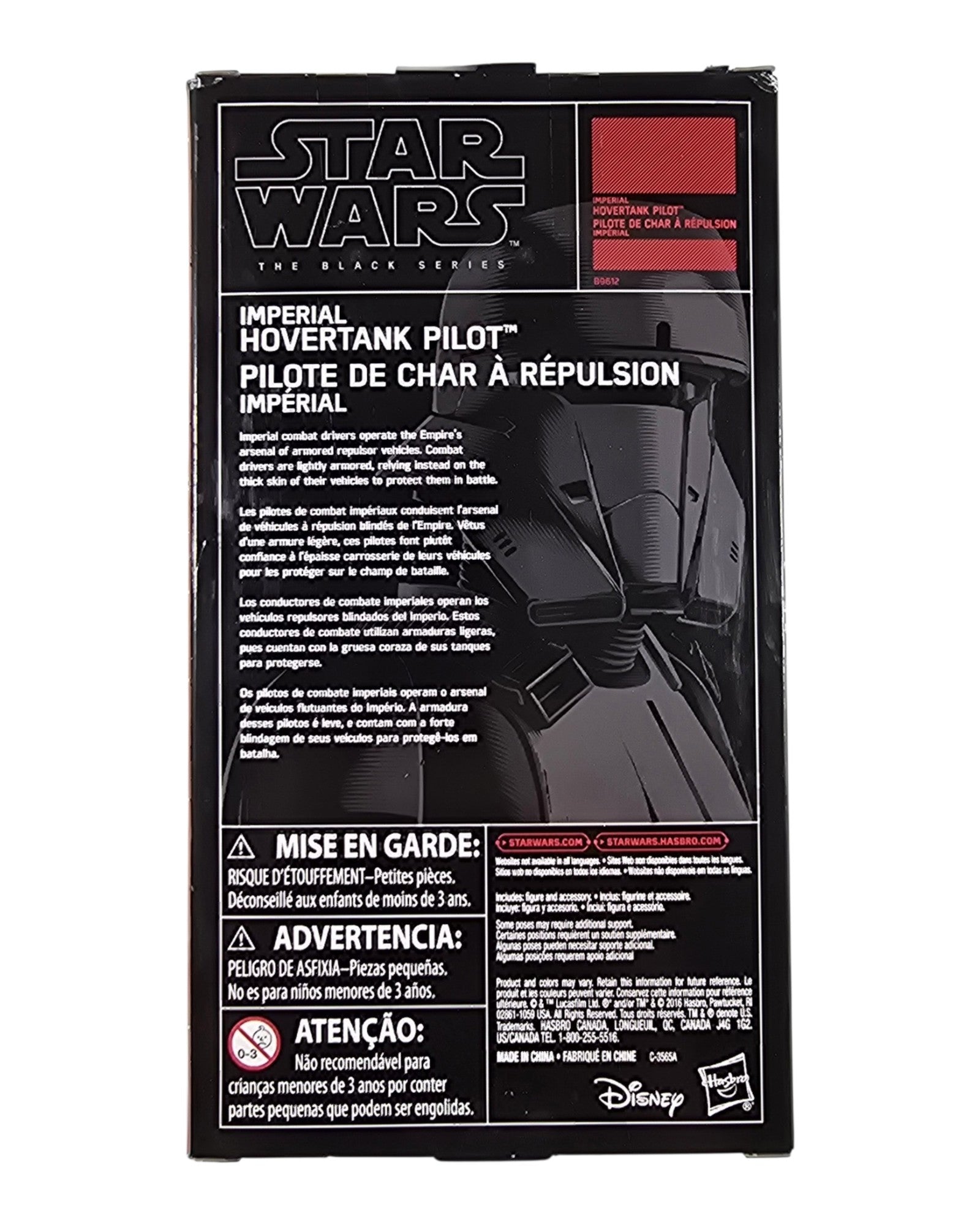 Star Wars Black Series Imperial Hovertank Pilot, TRU Excl., Hasbro '16 — back of package