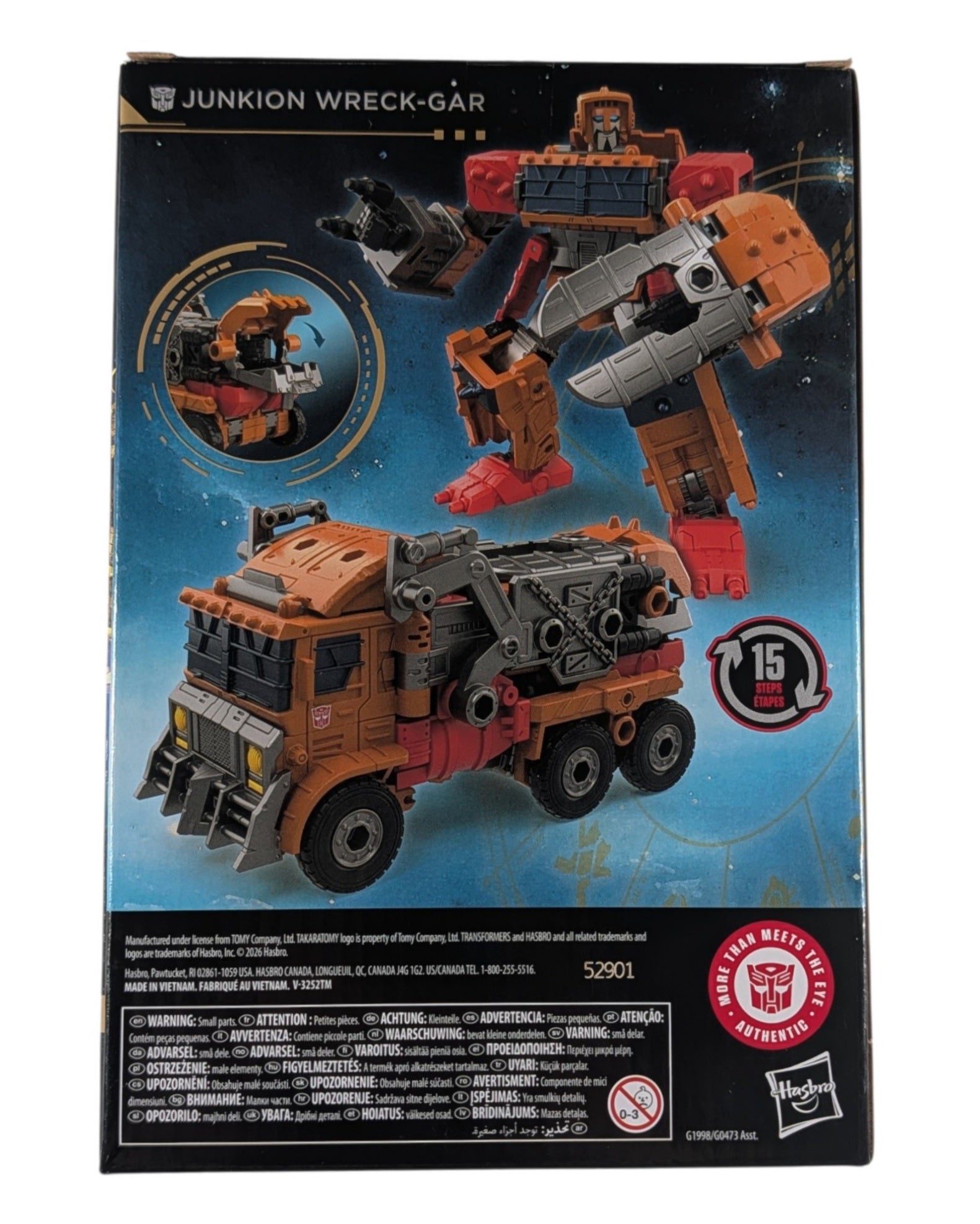 Transformers Age of the Primes Voyager Junkion Wreck-Gar, Hasbro '26 — back of package