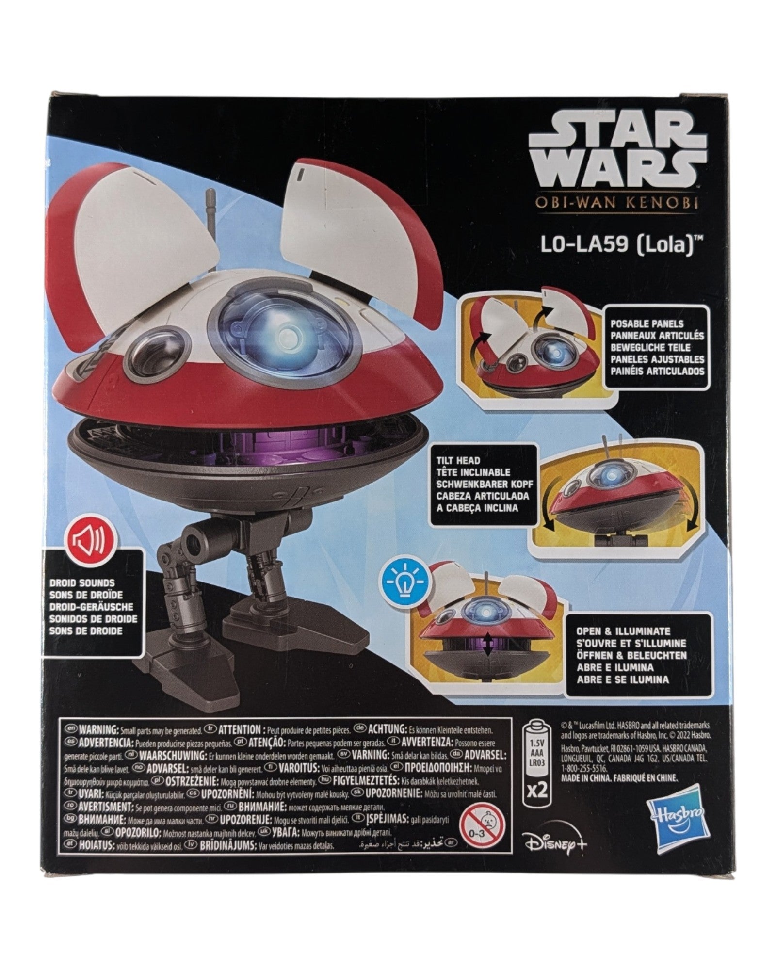 Star Wars L0-LA59 (Lola) Interactive Electronic Figure, Hasbro '22 — back of package