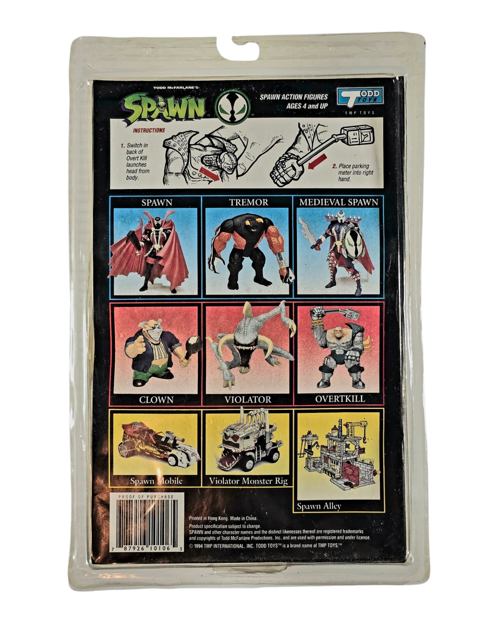 Spawn Series 1 Overt-Kill Green Paint Variant, Todd Toys '94 — back of package