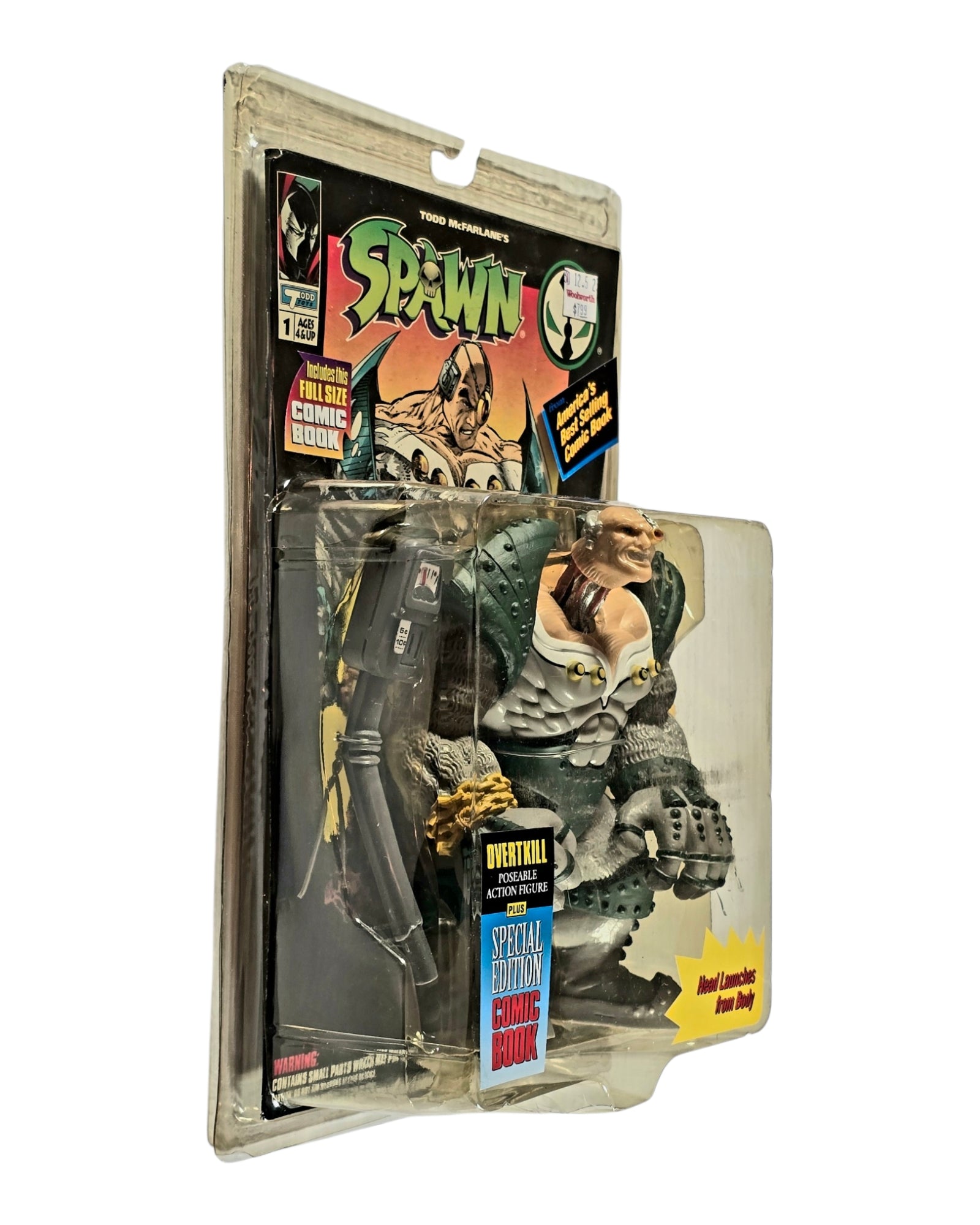 Spawn Series 1 Overt-Kill Green Paint Variant, Todd Toys '94 — left edge of package