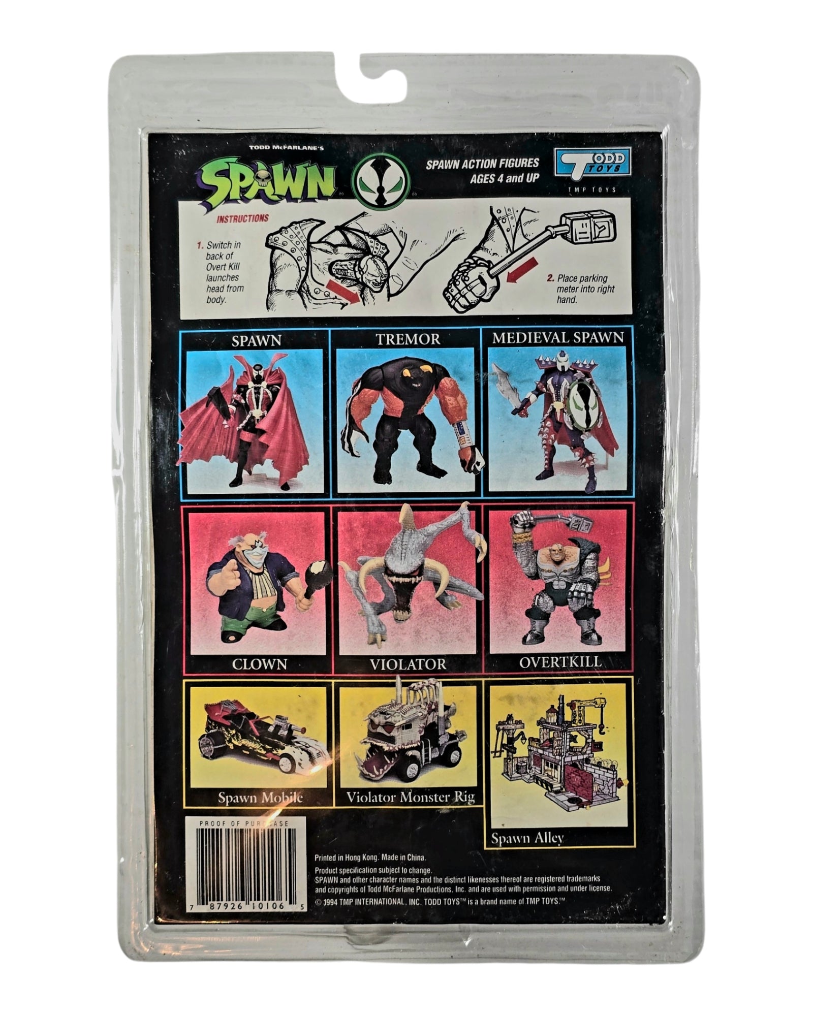 Spawn Series 1 Overt-Kill Teal Paint Variant, Todd Toys '94 — back of package