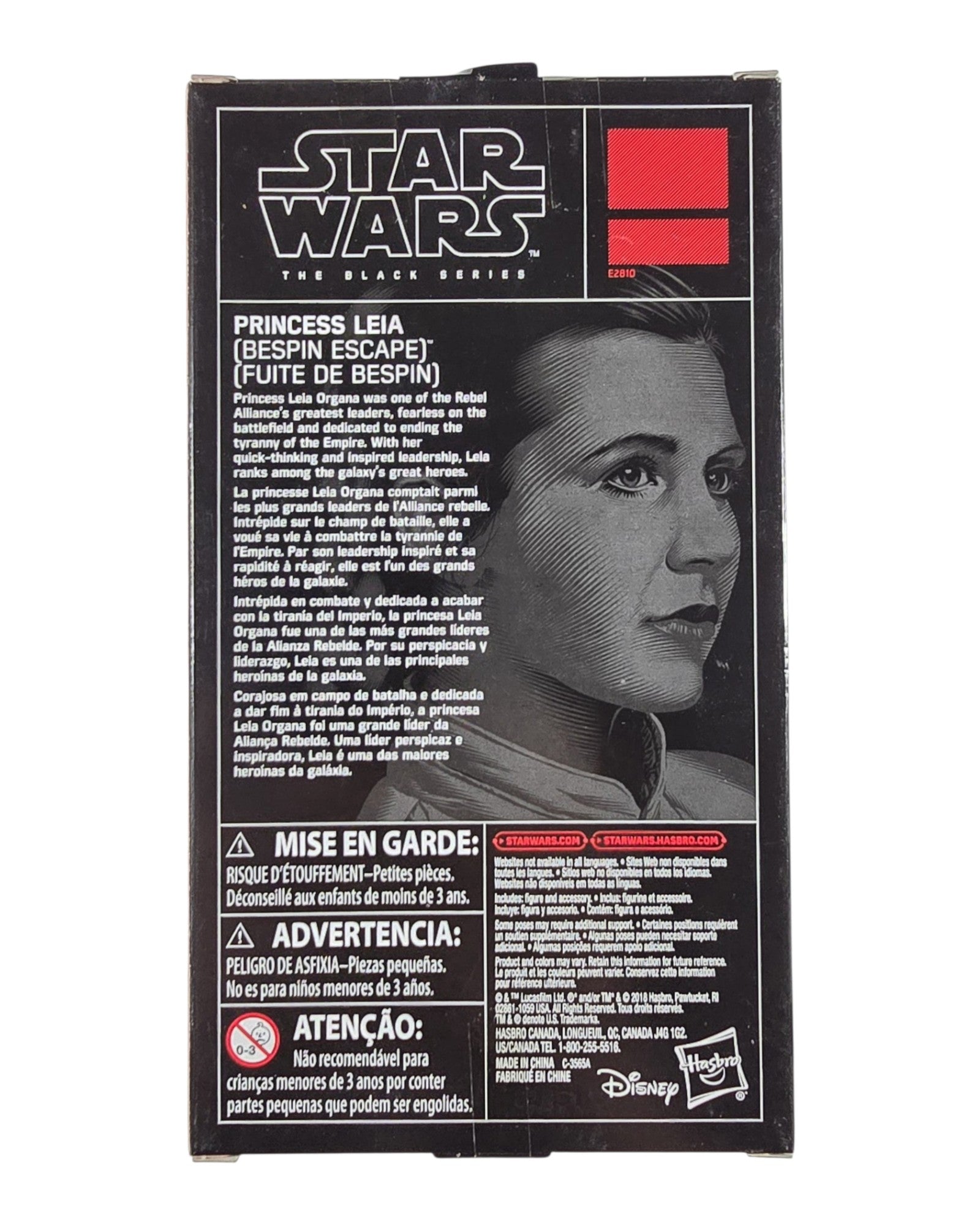 Star Wars The Black Series Princess Leia (Bespin Escape), Hasbro '18 — back of package