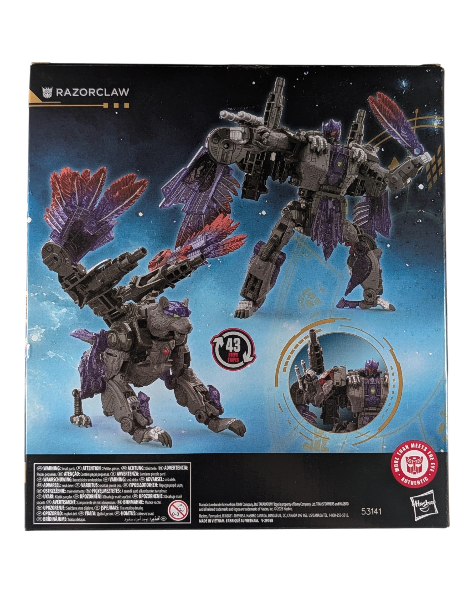 Transformers Age of the Primes Leader Class Razorclaw, Hasbro '26 — back of package