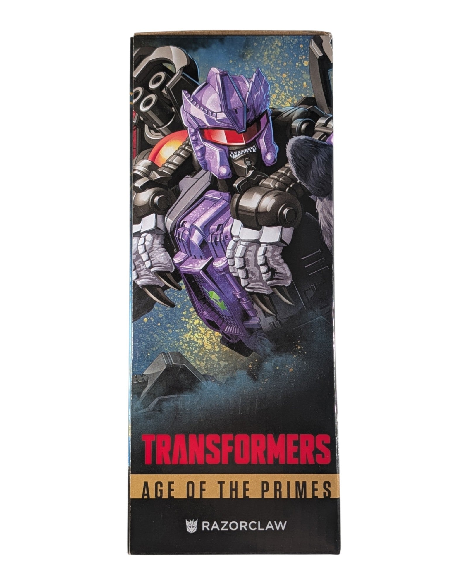 Transformers Age of the Primes Leader Class Razorclaw, Hasbro '26 — left edge of package