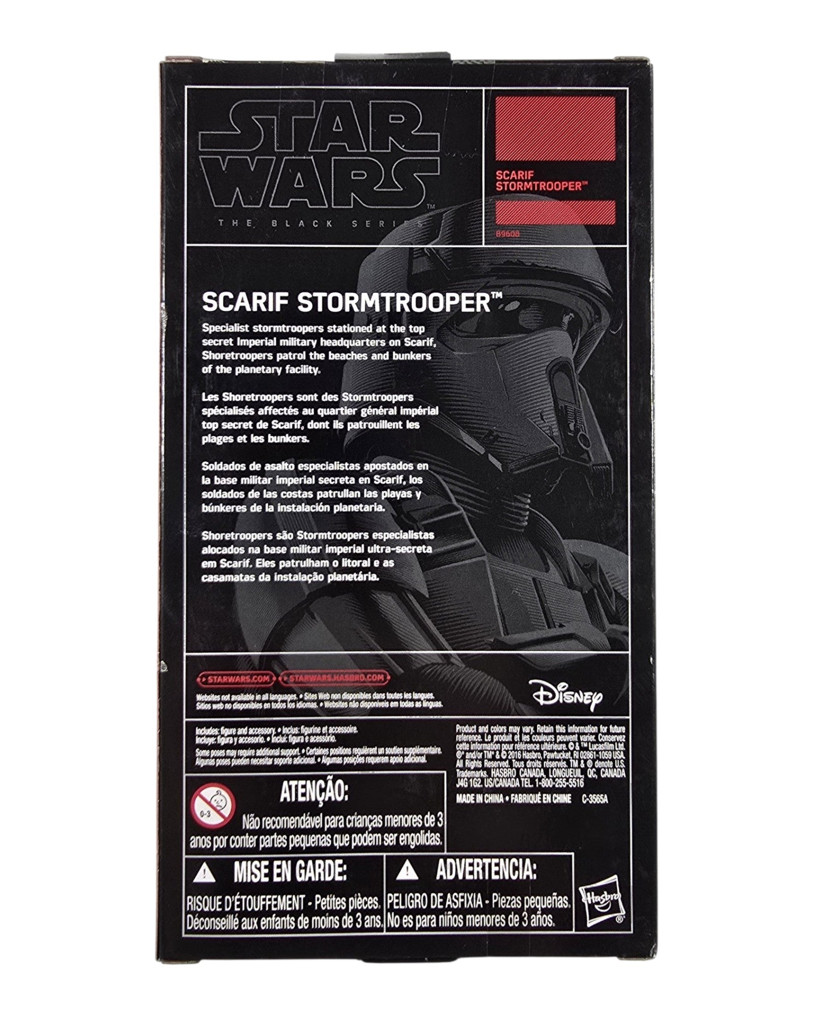 Star Wars The Black Series Scarif Stormtrooper, Hasbro '16 — back of package