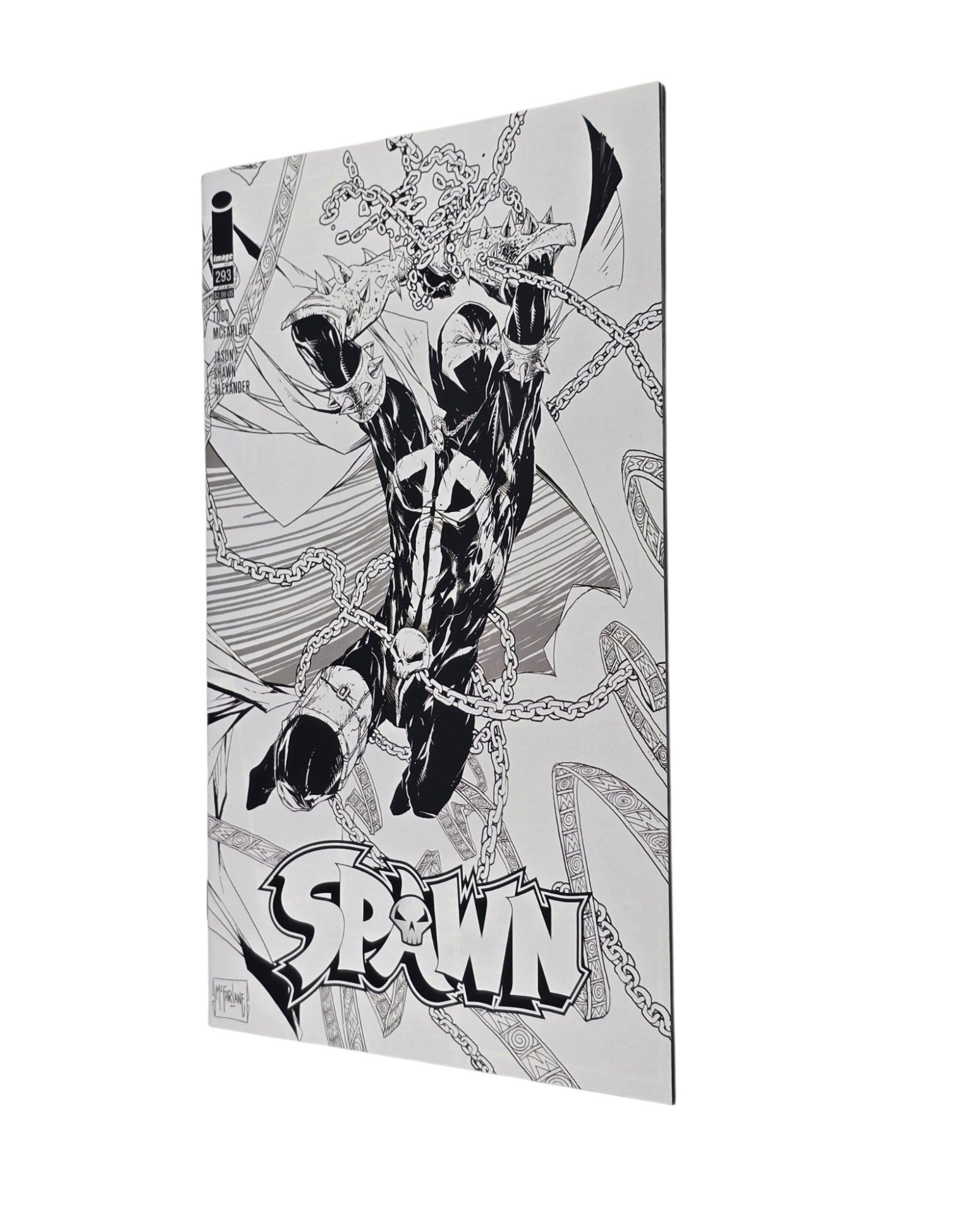 Spawn #293D, McFarlane & Mattina B&W Cover, Image '19 — front cover, fore edge
