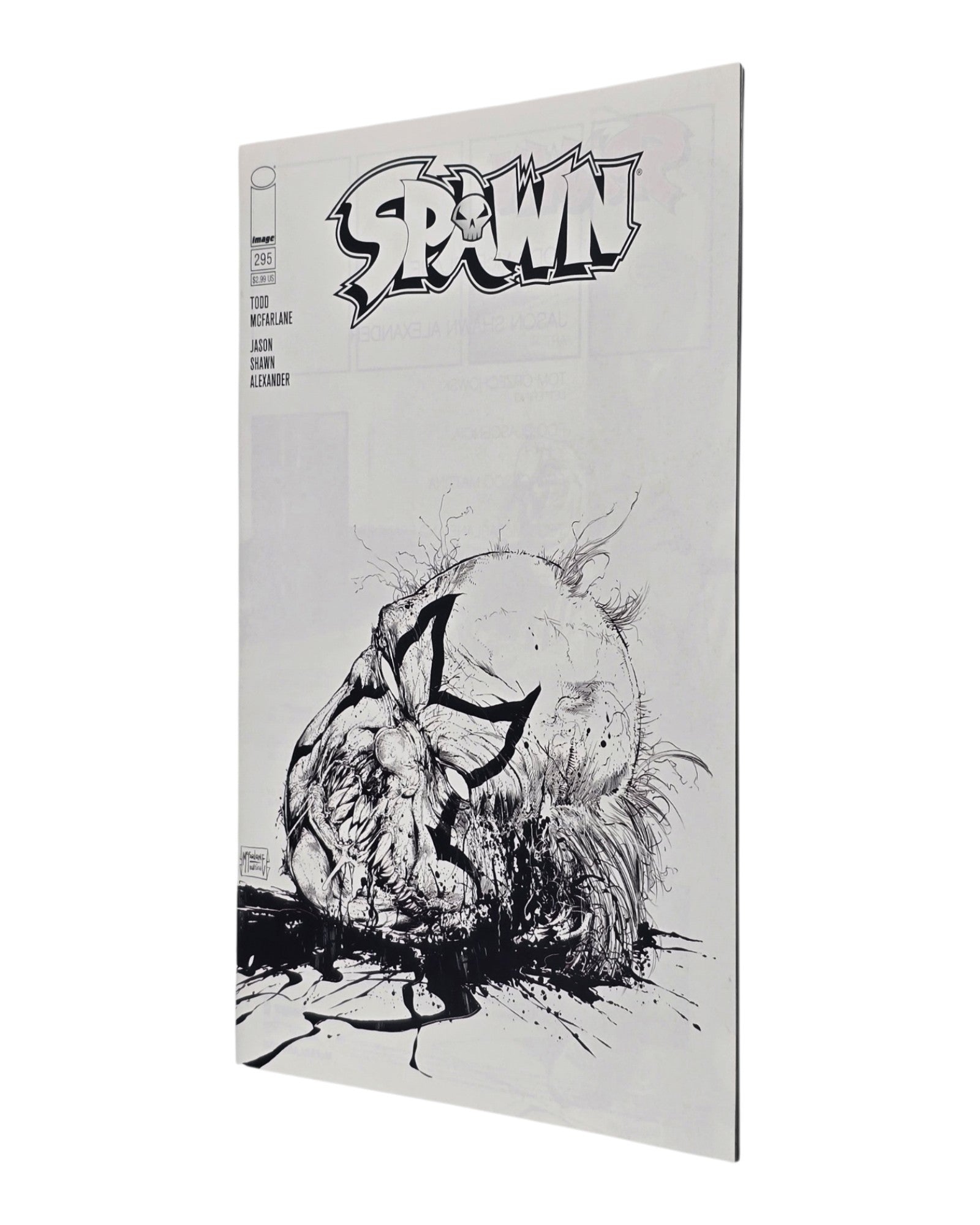 Spawn #295C, Todd McFarlane & Mattina B&W Variant, Image '19 — front cover, fore edge