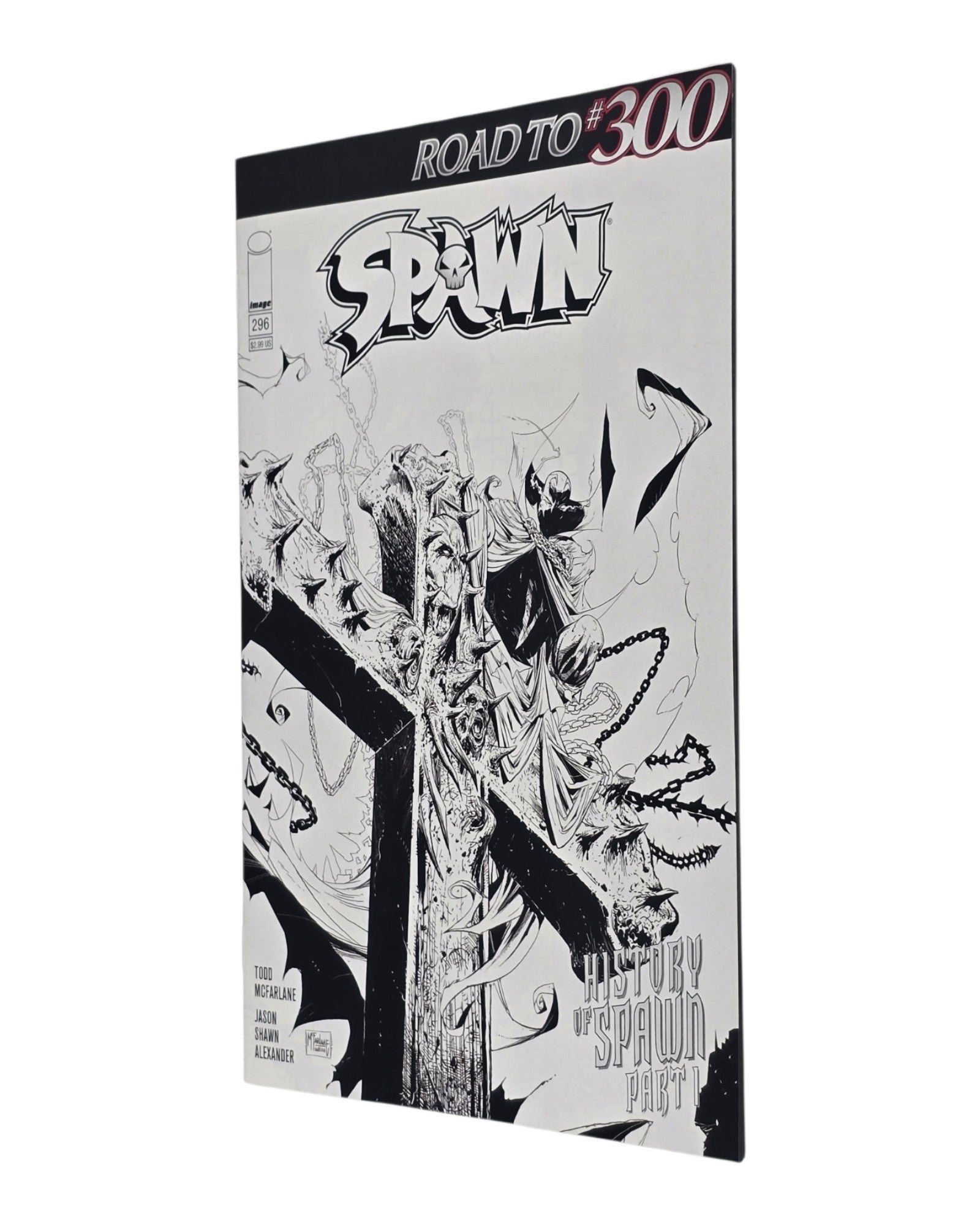 Spawn #296C, McFarlane & Mattina Black & White Cover, Image '19 — front cover, fore edge