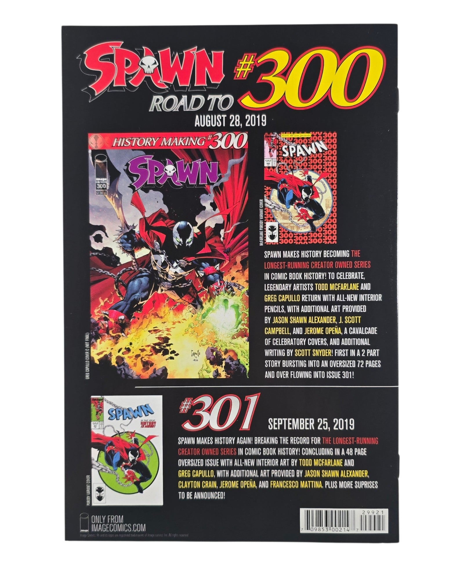 Spawn #299B, Todd McFarlane Virgin Cover, Image '19 — back of package