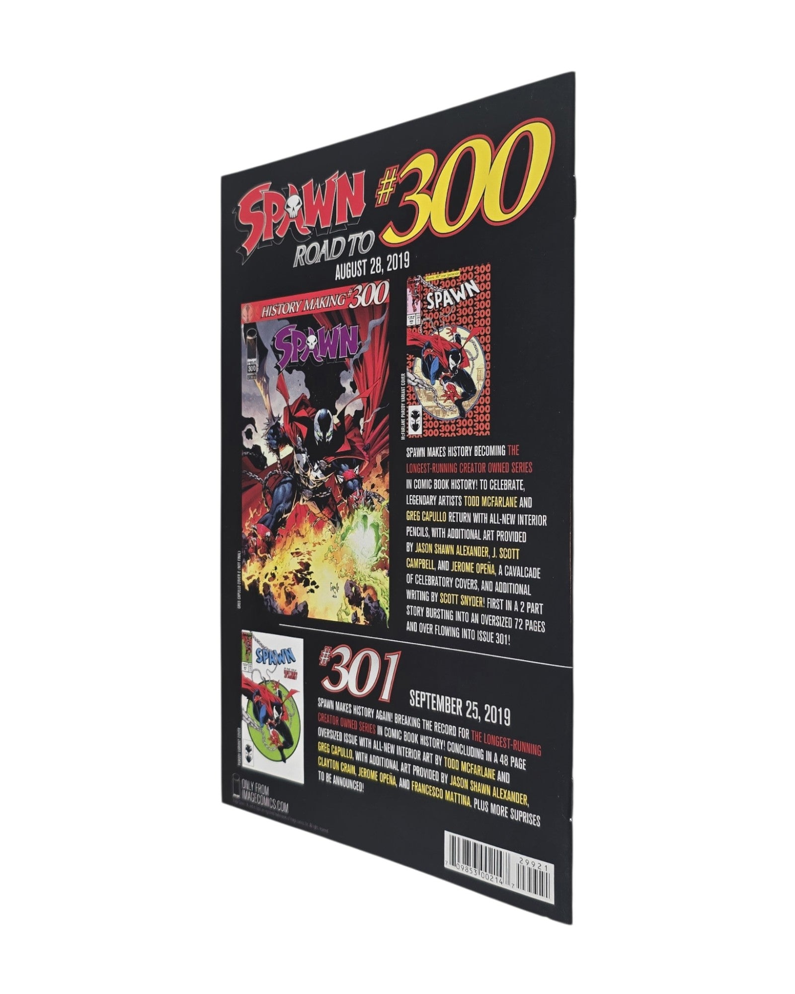 Spawn #299B, Todd McFarlane Virgin Cover, Image '19 — back cover, spine edge