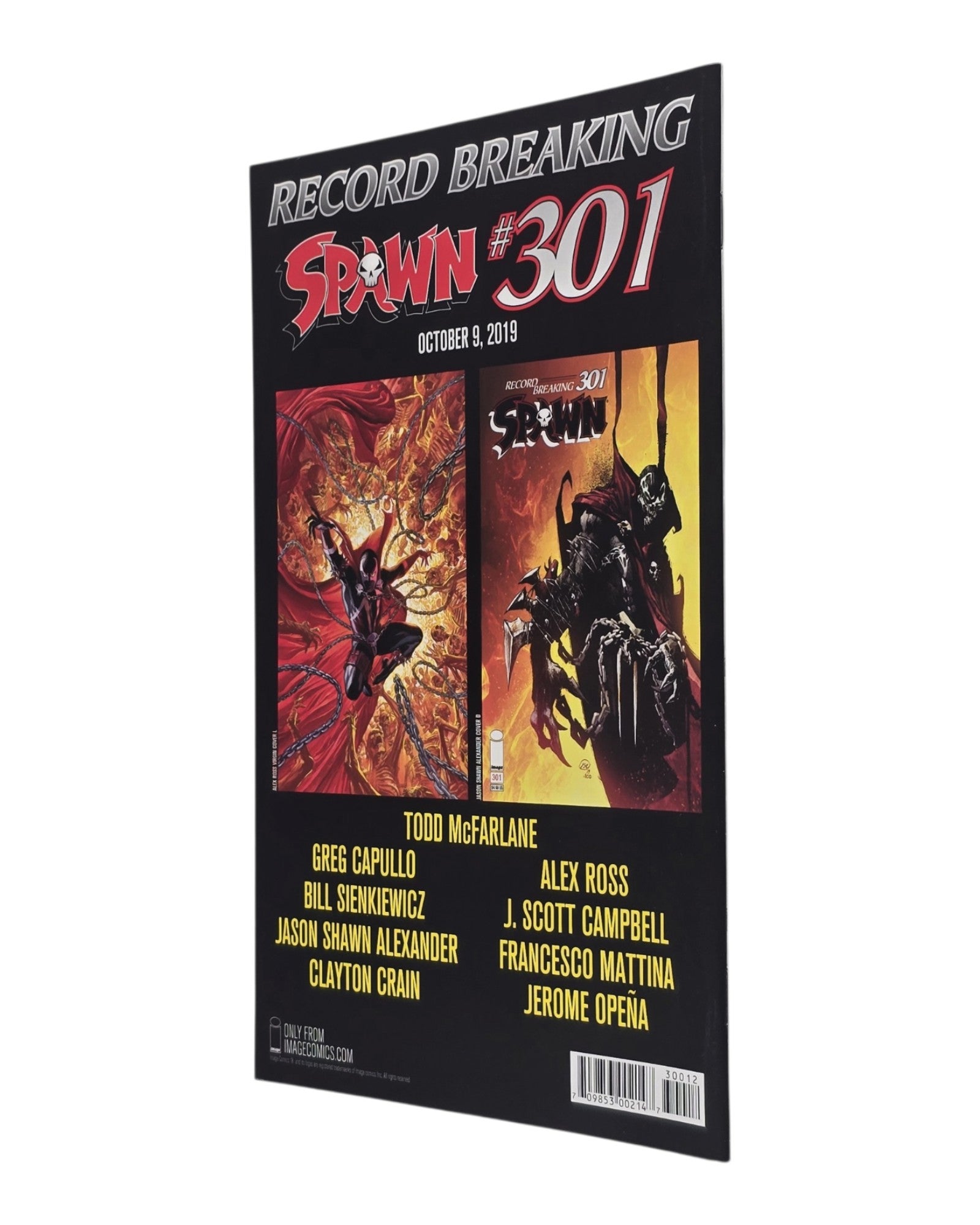 Spawn #300R, Todd McFarlane Cover, 2nd Print, Image '19 — back cover, spine edge