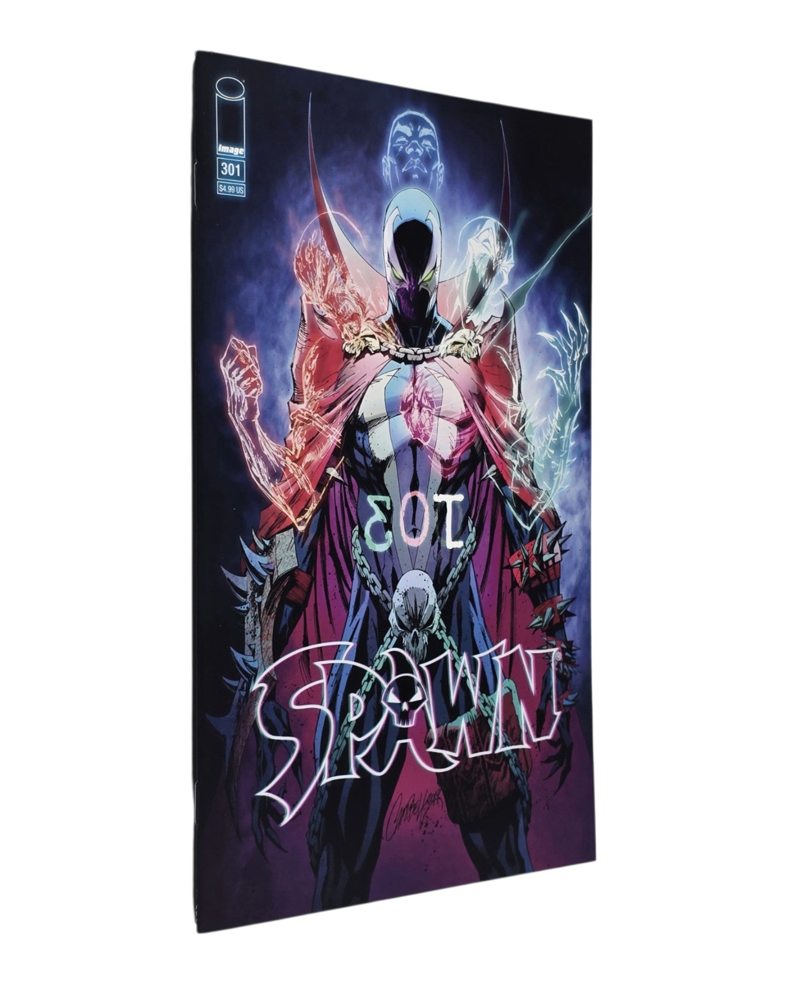 Spawn #301O, J. Scott Campbell Cover, Image '19 — front cover, spine edge