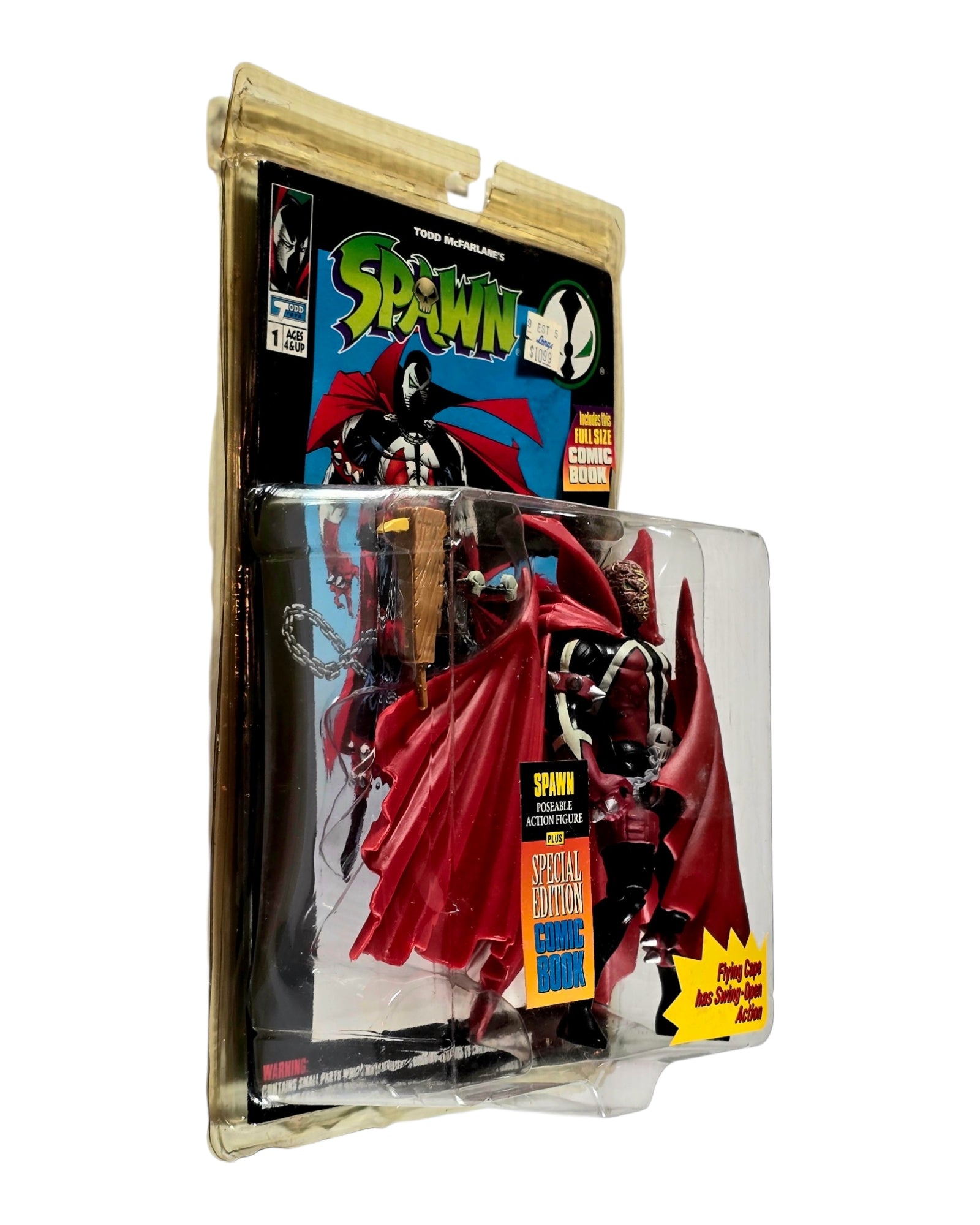 Spawn Series 1 Spawn, Mask Off Variant, Todd Toys '94 — left edge of package