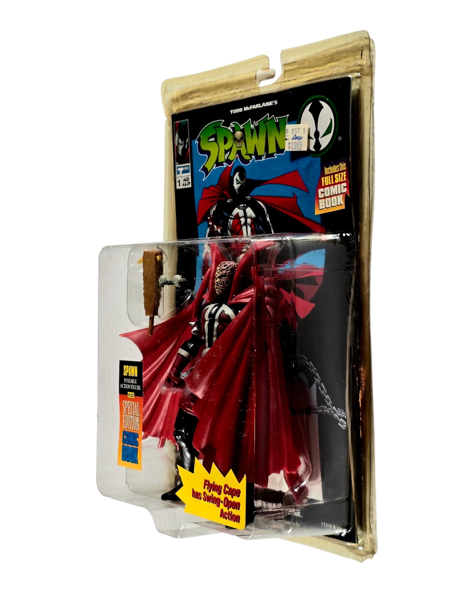 Spawn Series 1 Spawn, Mask Off Variant, Todd Toys '94 — right edge of package