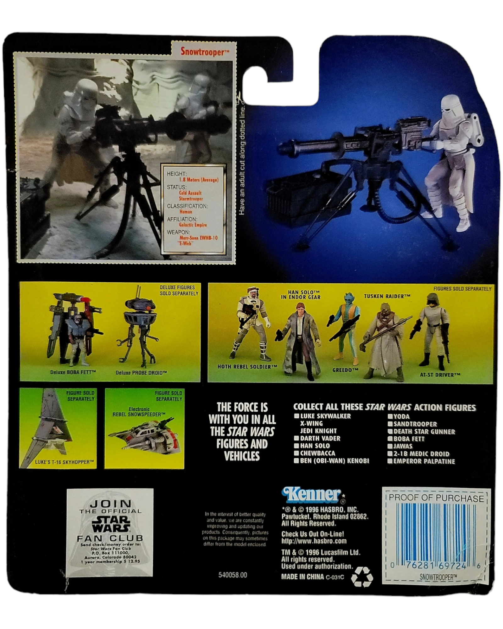 Star Wars POTF2 Deluxe Snowtrooper with E-Web Heavy Repeating Blaster, Kenner '96