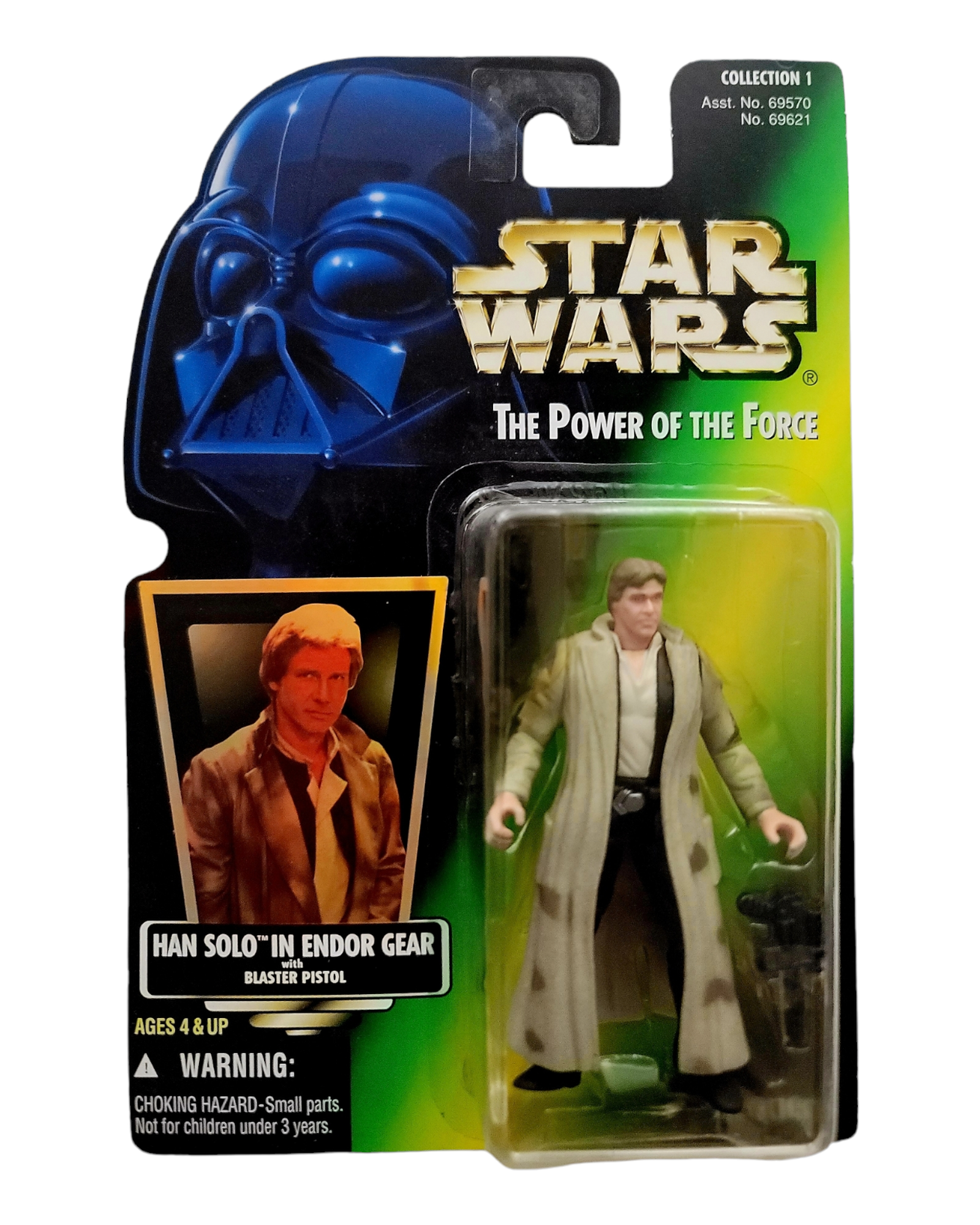 Star Wars POTF2 Han Solo, Endor (Blue Pants Variant), Holofoil Card, Kenner '96