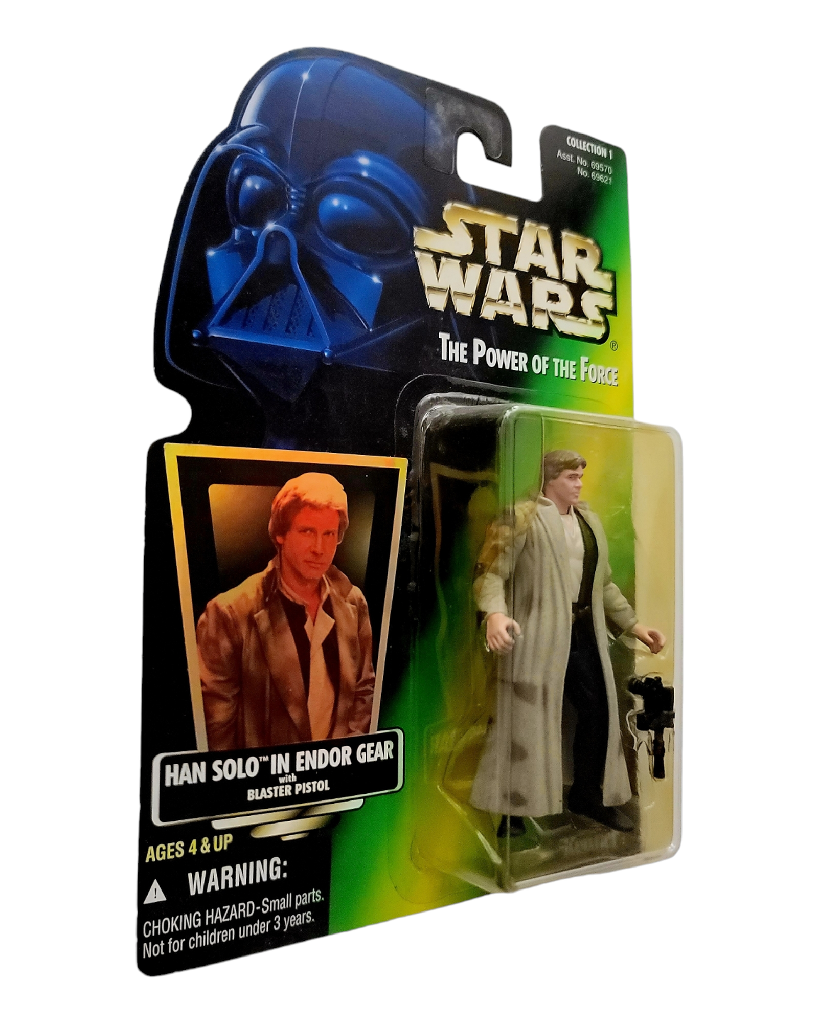 Star Wars POTF2 Han Solo, Endor (Blue Pants Variant), Holofoil Card, Kenner '96