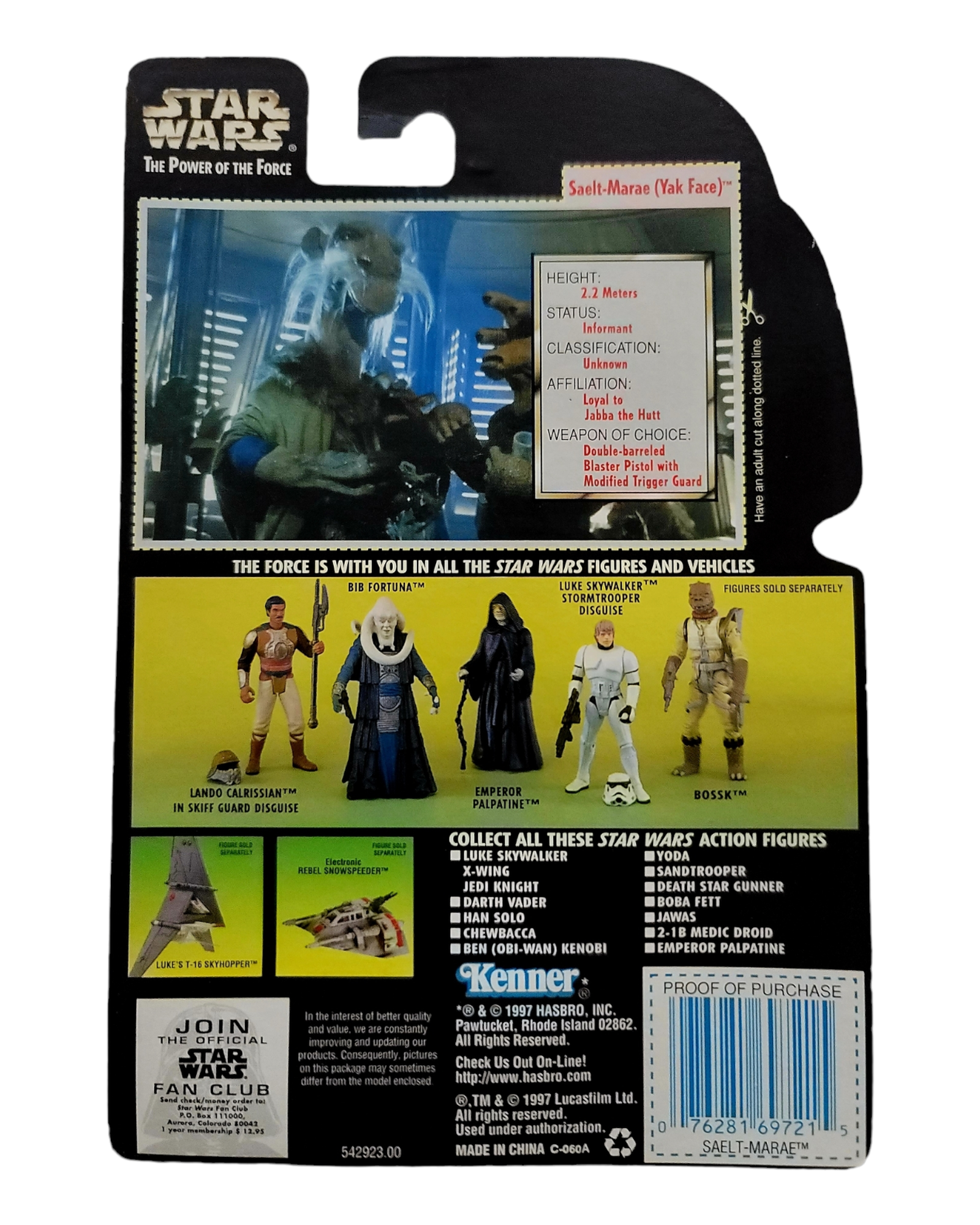 Star Wars POTF2 Saelt-Marae, Yak Face, Holofoil Card, Kenner '97