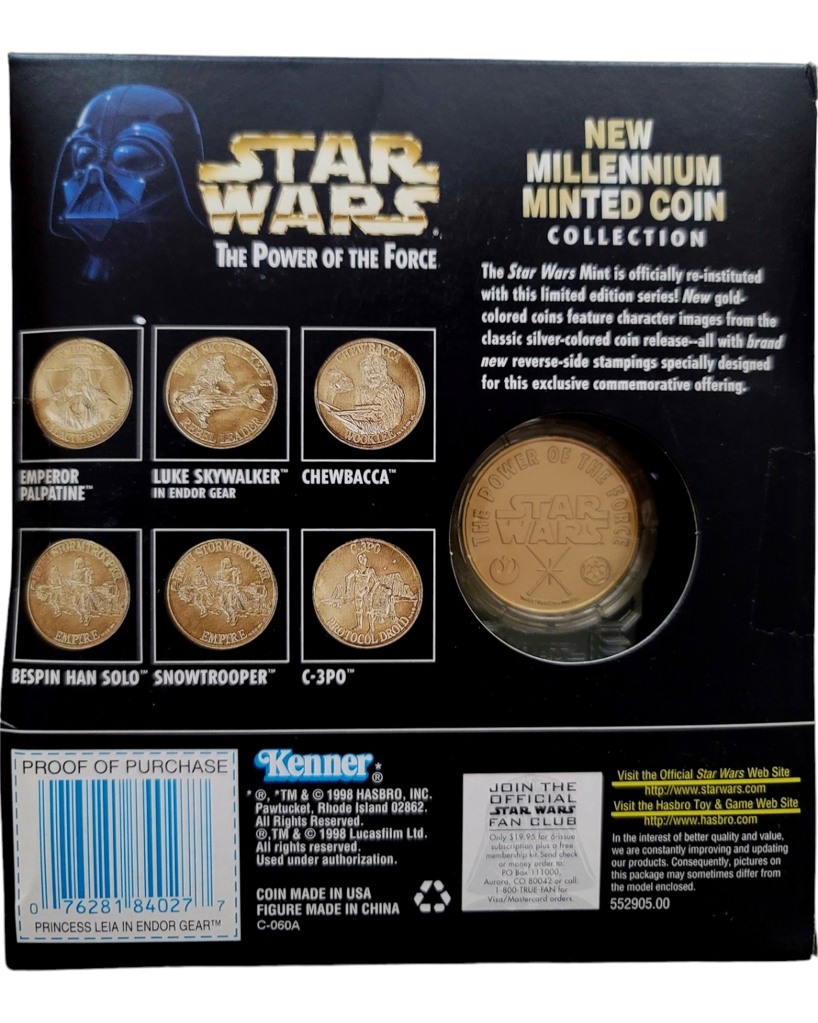 Star Wars POTF2 Princess Leia in Endor Gear, Millenium Coin Edition, Kenner '98