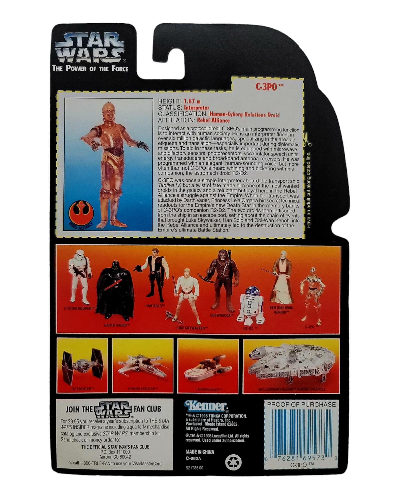 Star Wars POTF2 C-3PO, Orange Card, Kenner '95