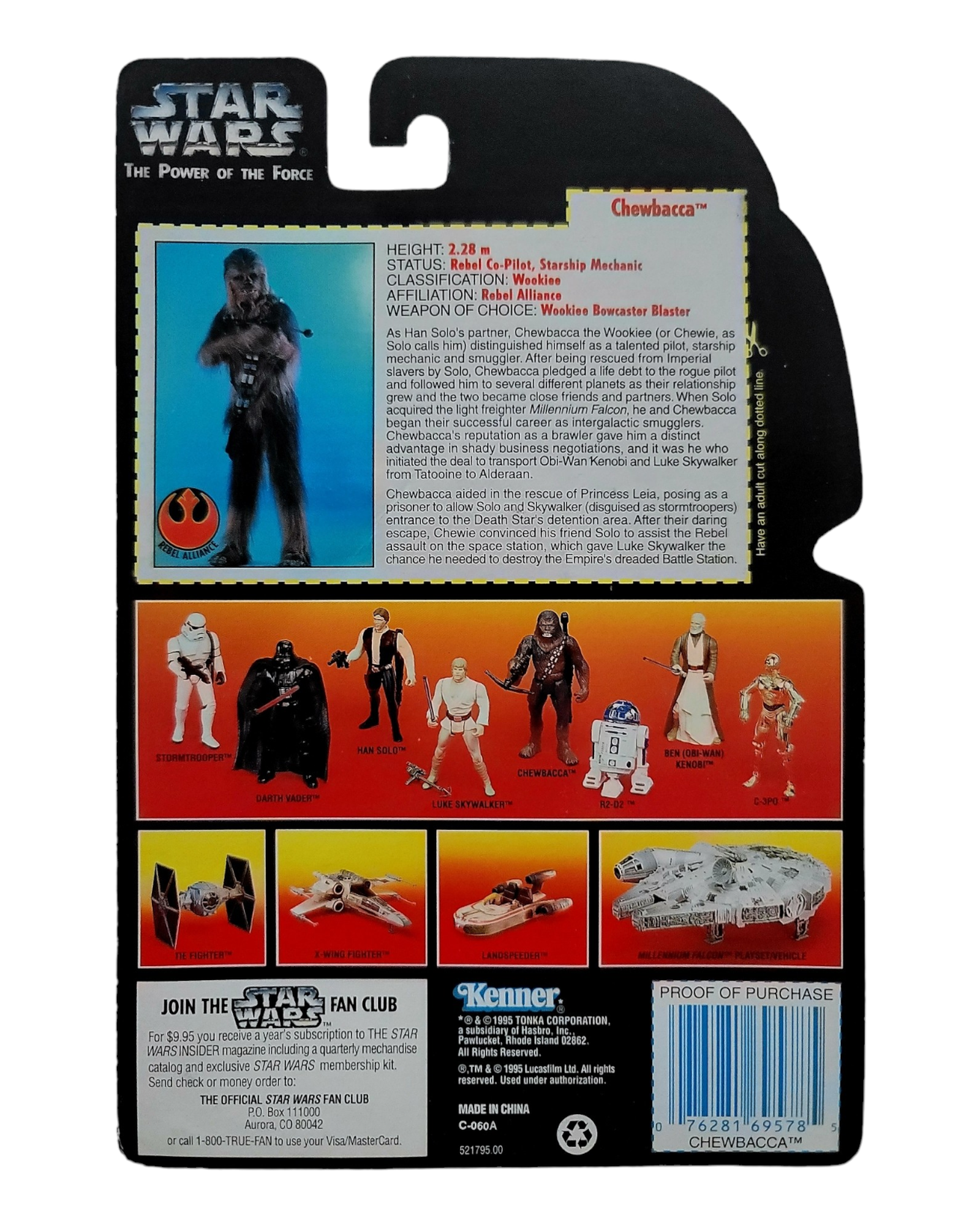 Star Wars POTF2 Chewbacca, Orange Card, Kenner '95