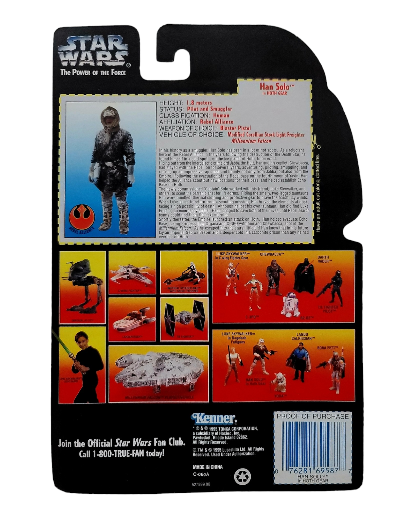 Star Wars POTF2 Han Solo in Hoth Gear, Orange Card, Kenner '95