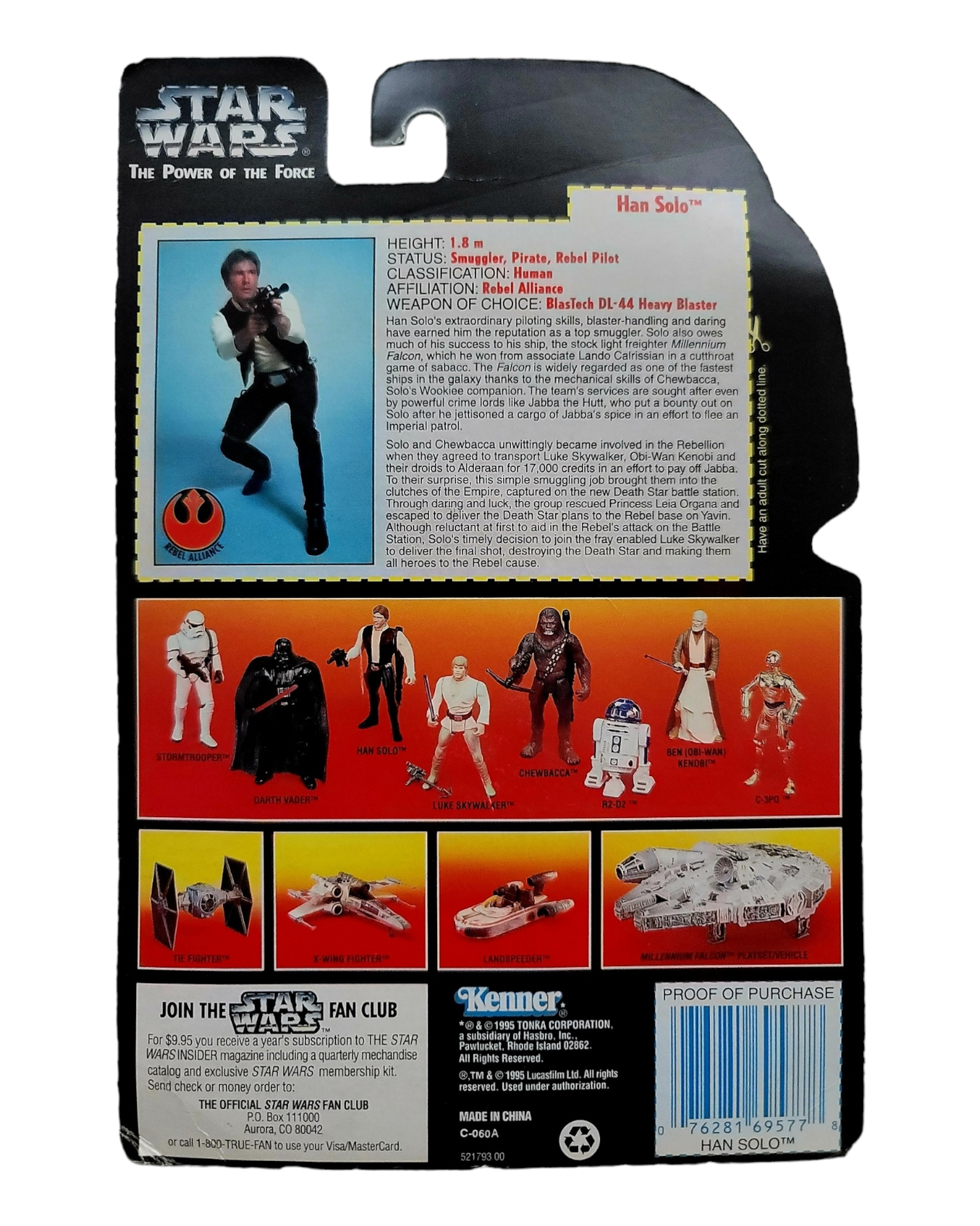 Star Wars POTF2 Han Solo, Orange Card, Kenner '95