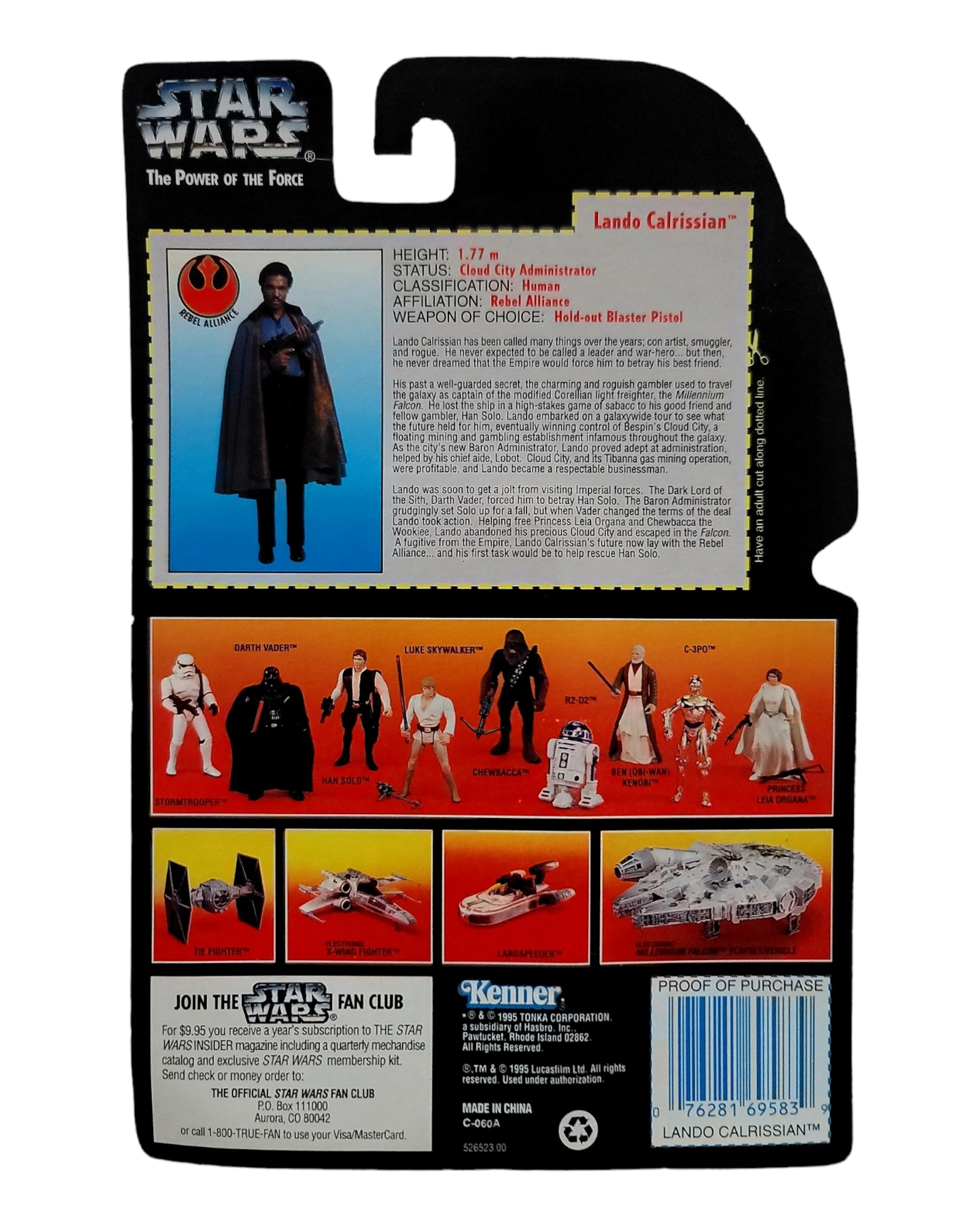 Star Wars POTF2 Lando Calrissian, Orange Card, Kenner '95