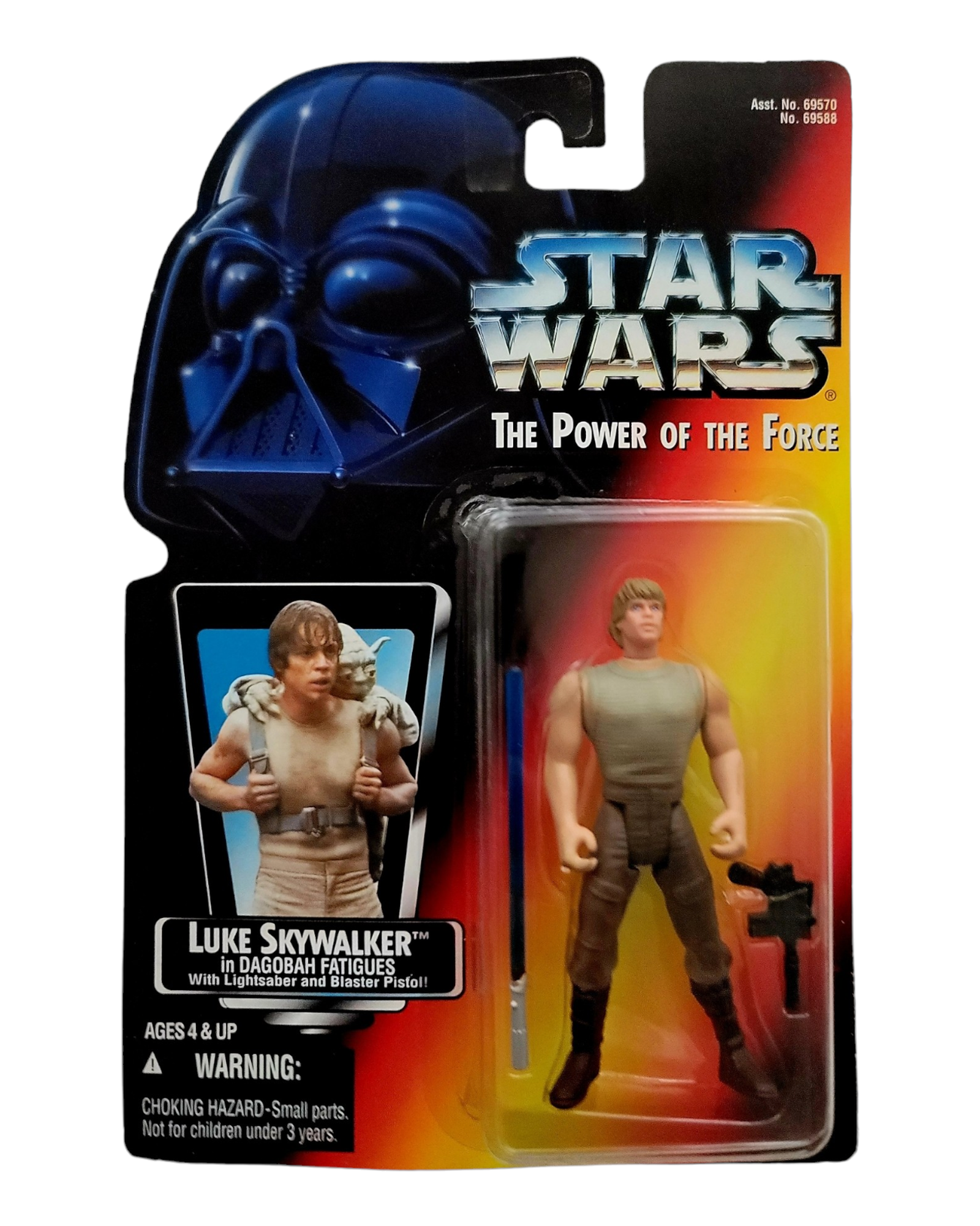 Star Wars POTF2 Luke Skywalker in Dagobah Fatigues, Orange Card, Kenner '96