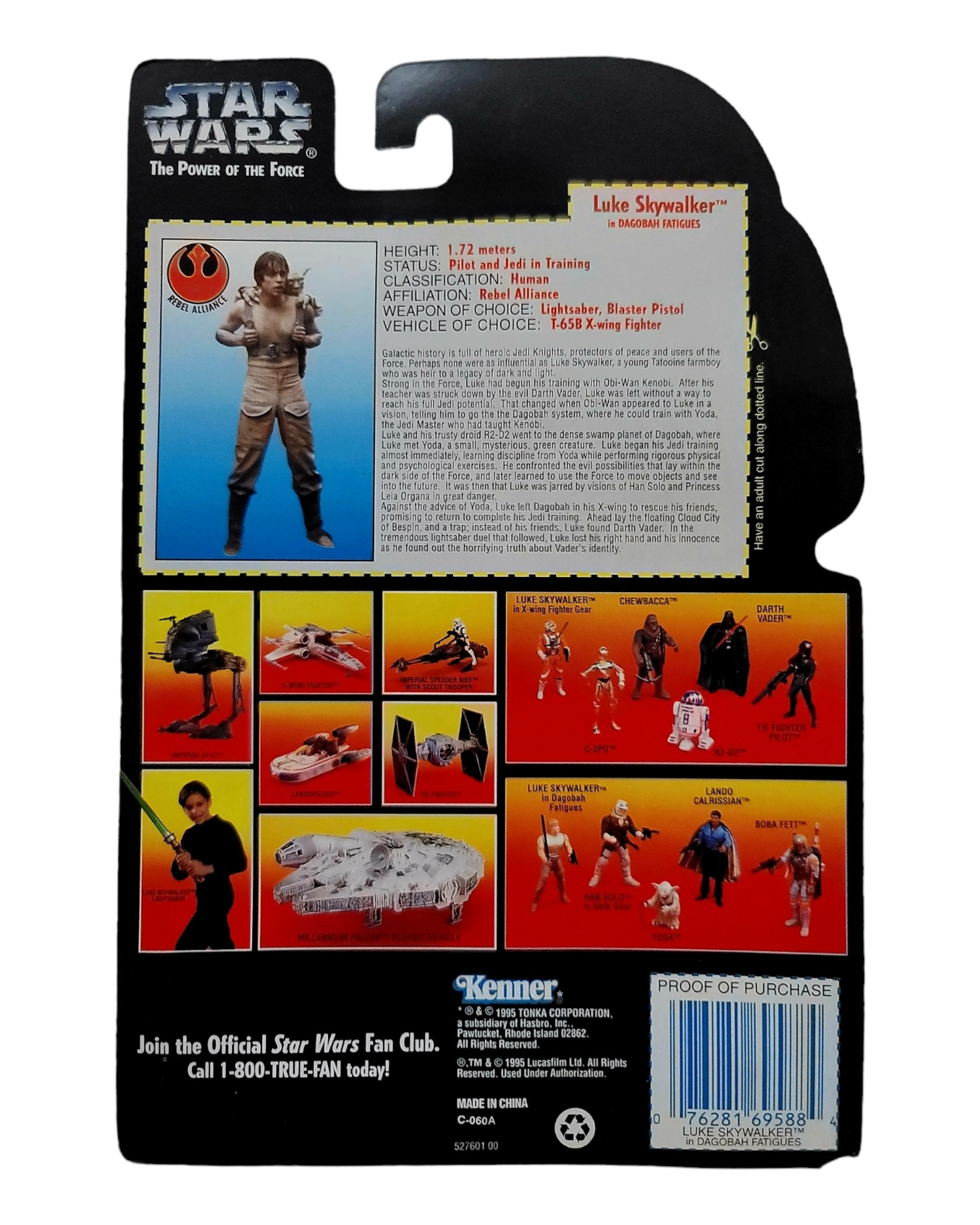 Star Wars POTF2 Luke Skywalker in Dagobah Fatigues, Orange Card, Kenner '96