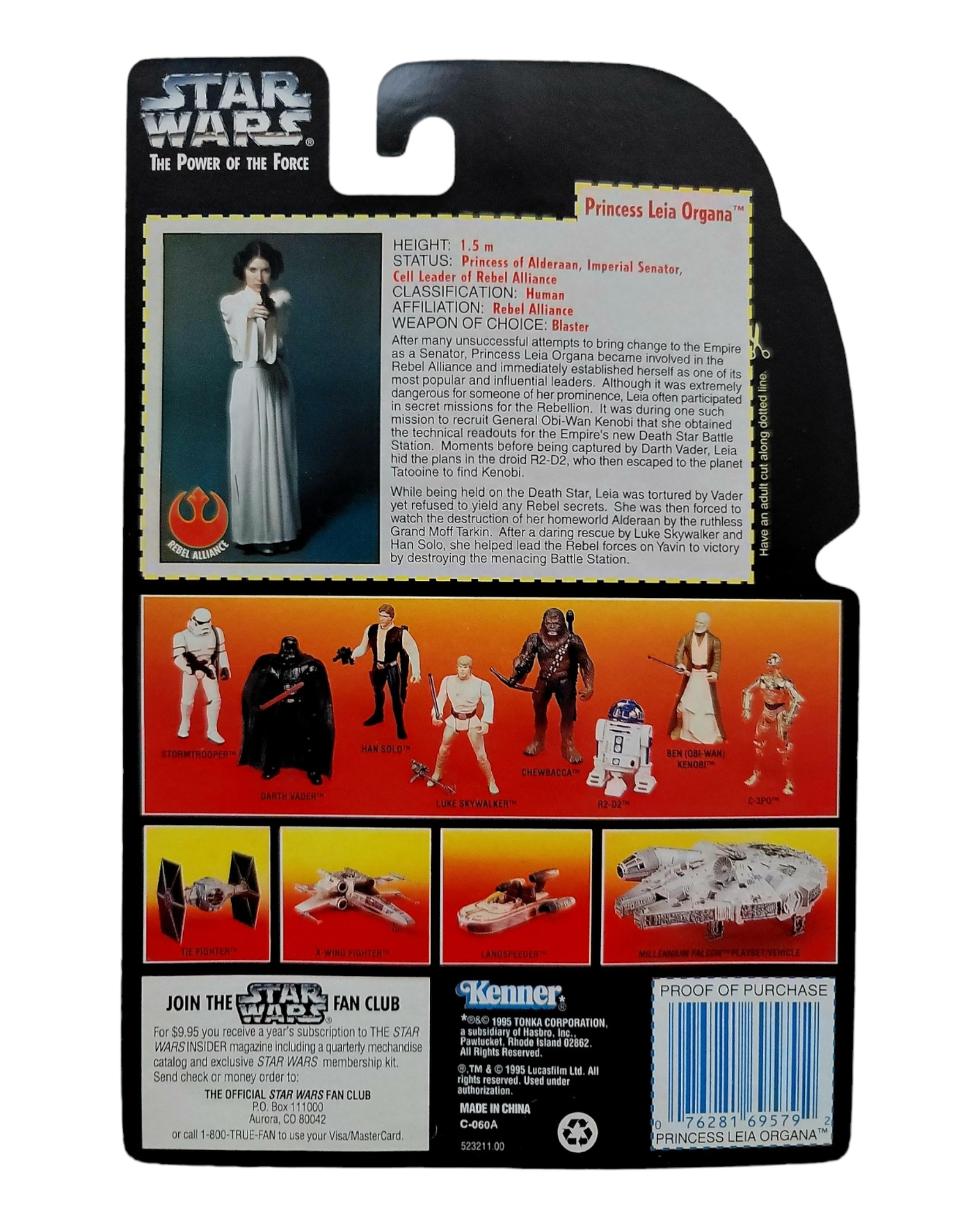 Star Wars POTF2 Princess Leia, Orange Card, Kenner '95