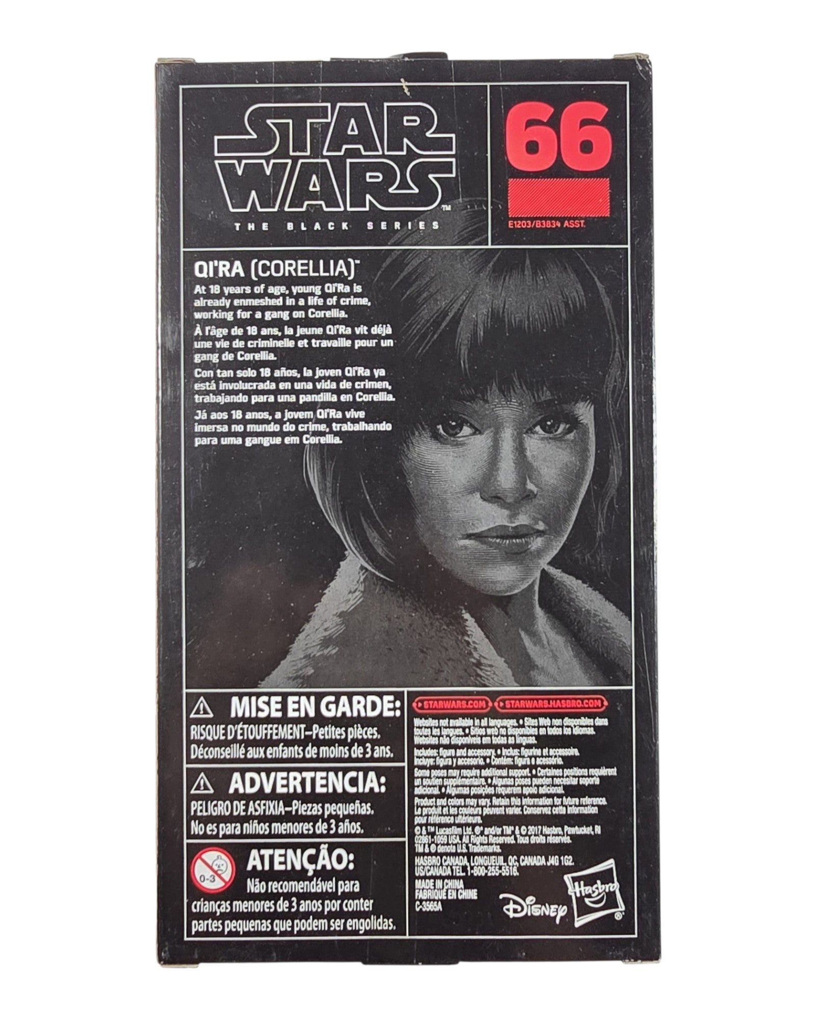 Star Wars The Black Series Solo Lot of 4: Lando, Qi'ra, Beckett, Vos, Hasbro '18: Qi'ra (Corellia), back of package