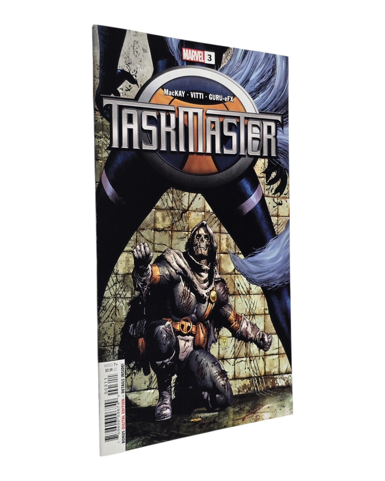 Taskmaster Vol. 3 #3A, Valerio Giangiordano Cover, Marvel '21 — front cover, spine edge