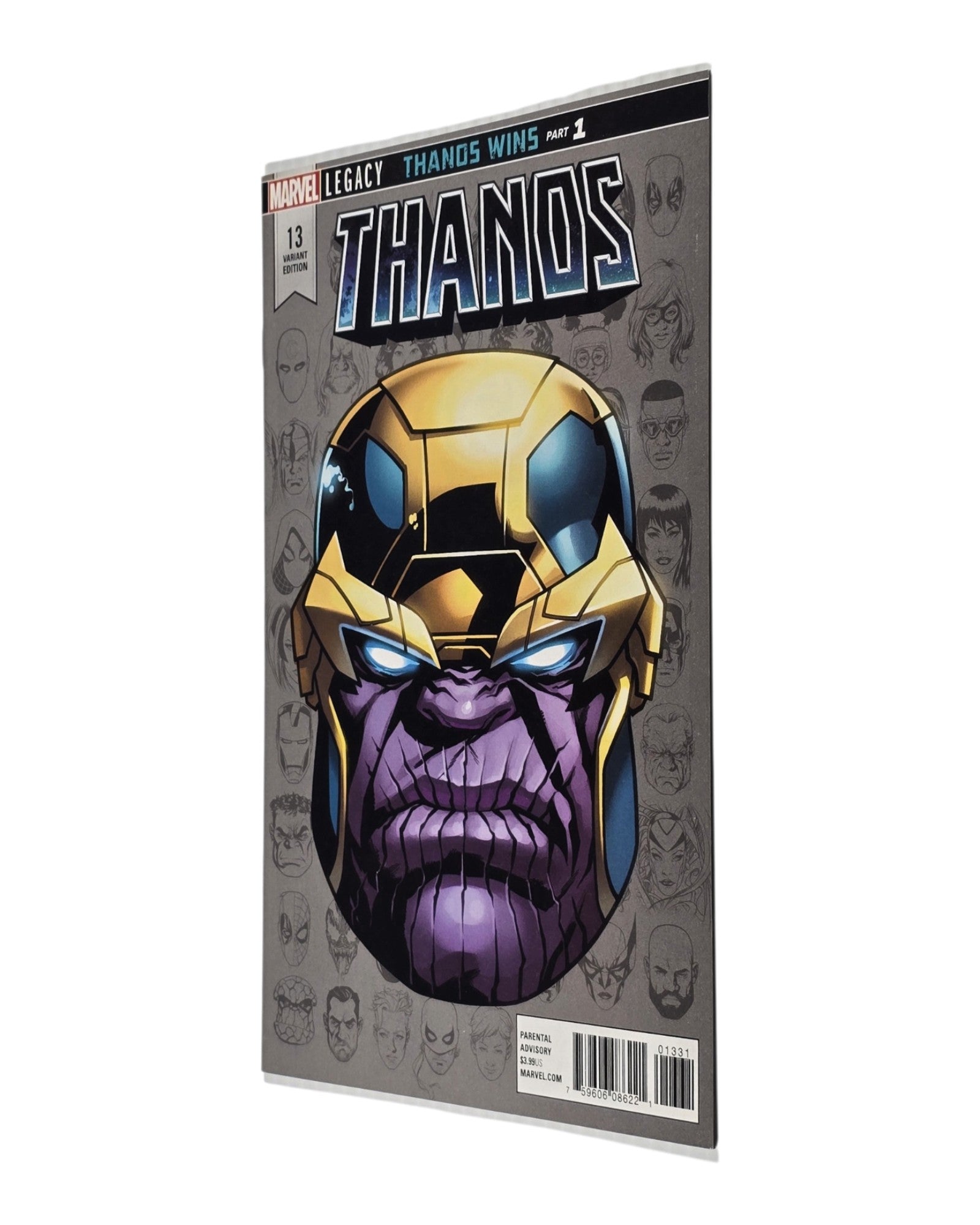 Thanos Vol. 2 #13C, Mike McKone Legacy Headshot Variant, Marvel '17 — front cover, fore edge