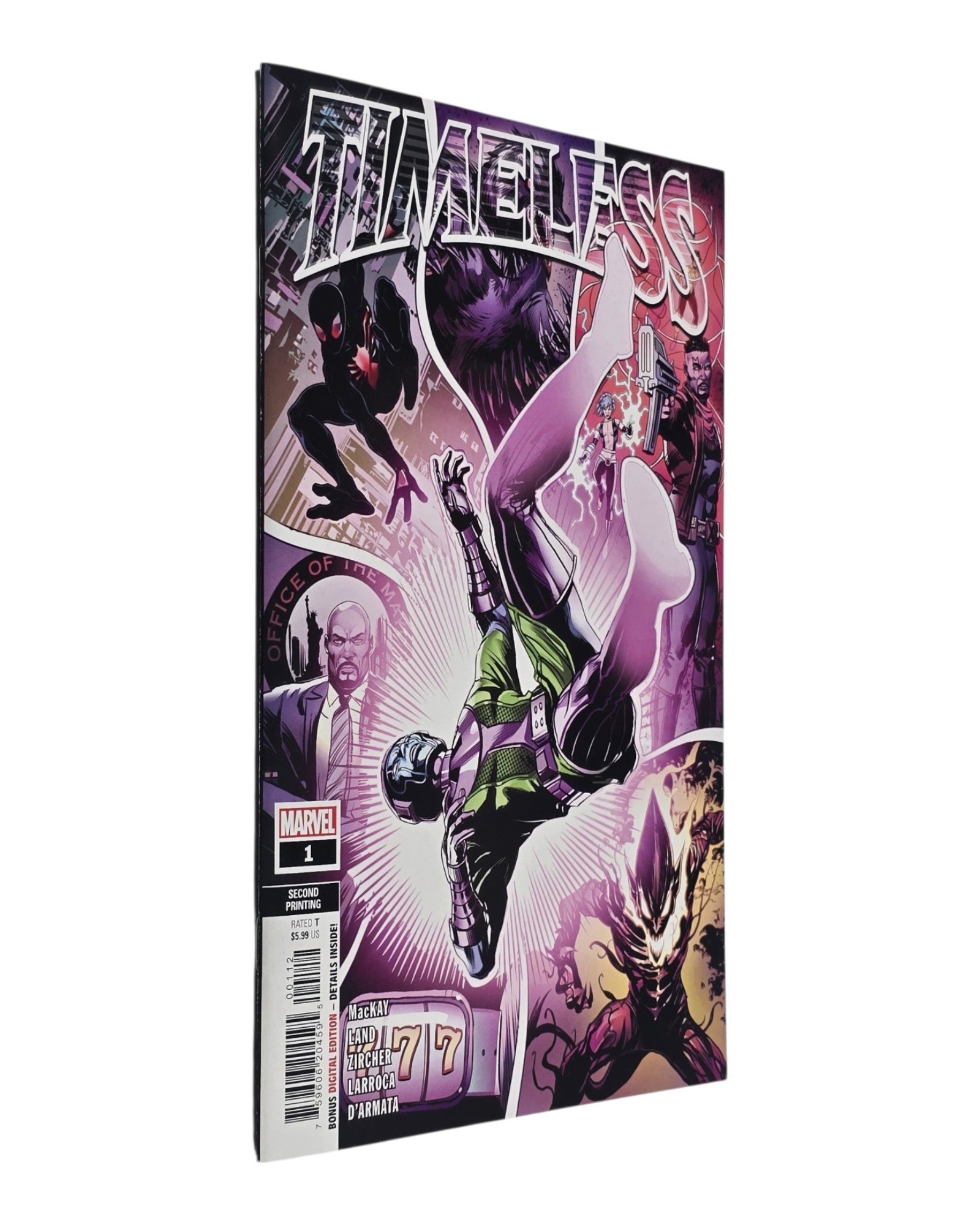 Timeless Vol. 2 #1G, Zircher Cover, 2nd Print, Marvel '23 — front cover, spine edge