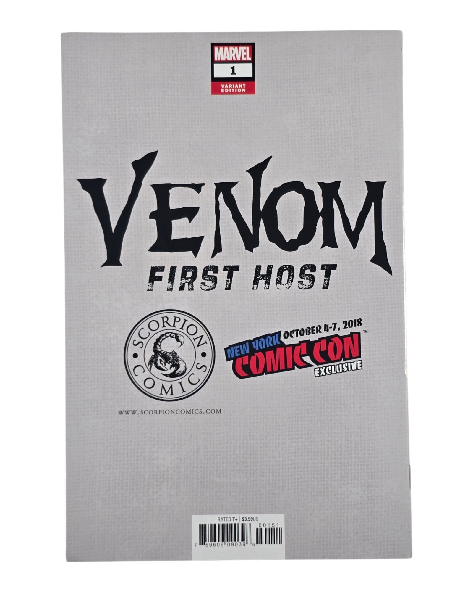 Venom: First Host #1, Scorpion Comics NYCC Excl, Crain, Marvel '18 — back of package