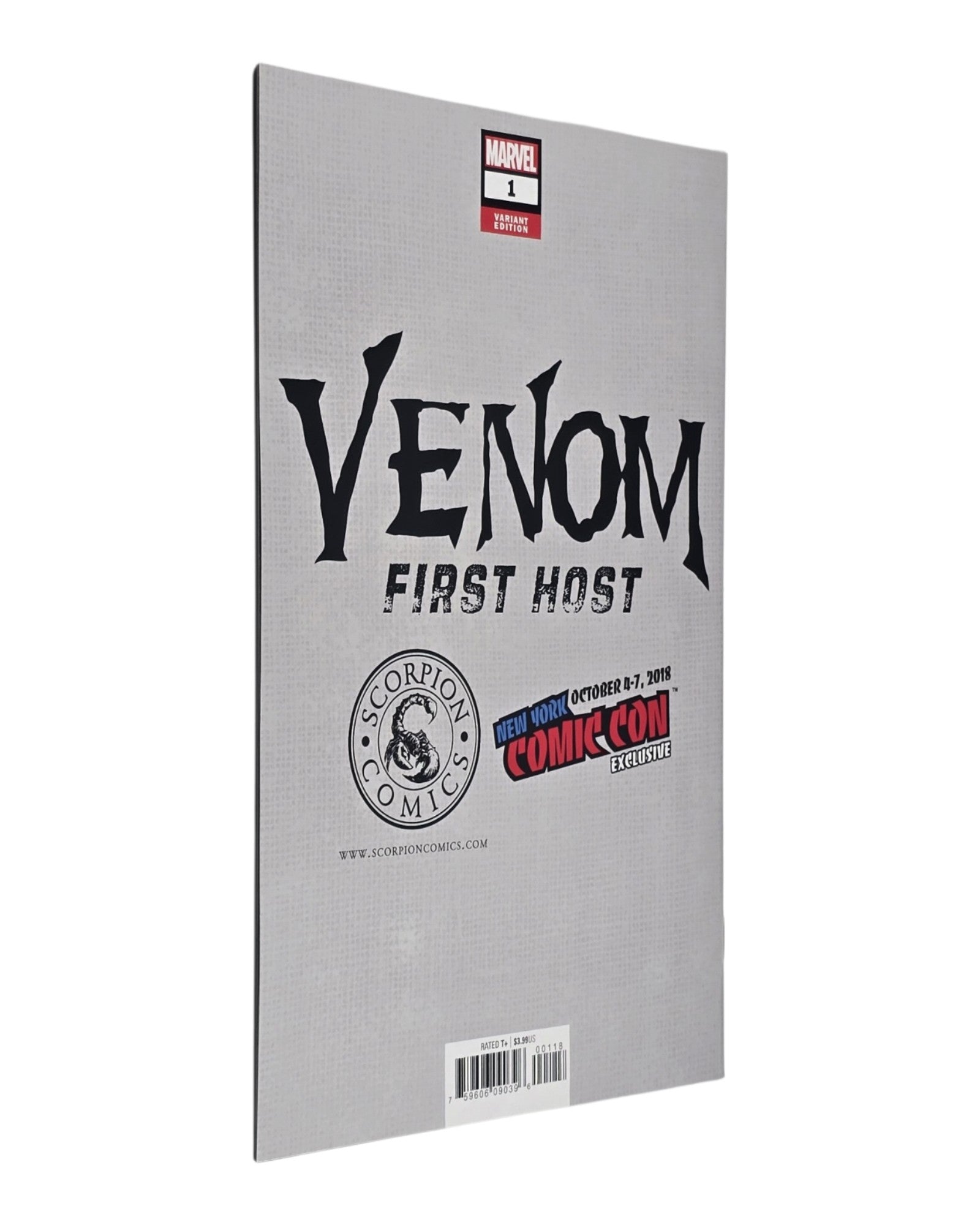 Venom: First Host #1, Gabriele Dell'Otto Virgin Variant, Marvel '18 — back cover, fore edge