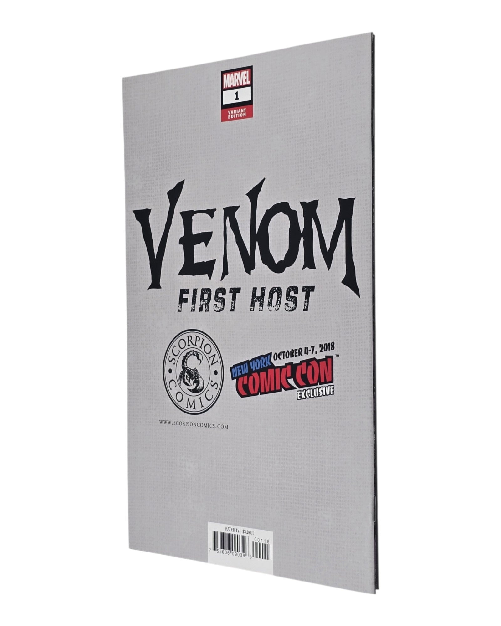 Venom: First Host #1, Gabriele Dell'Otto Virgin Variant, Marvel '18 — back cover, spine edge